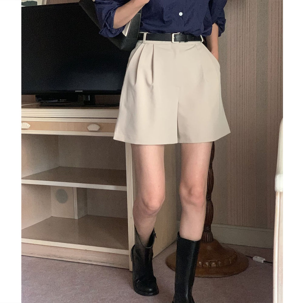 오버무드 여성 여름 신상 찰랑 쿨링 투핀턱 3부 슬랙스 반바지 팬츠 5color - 상품 이미지