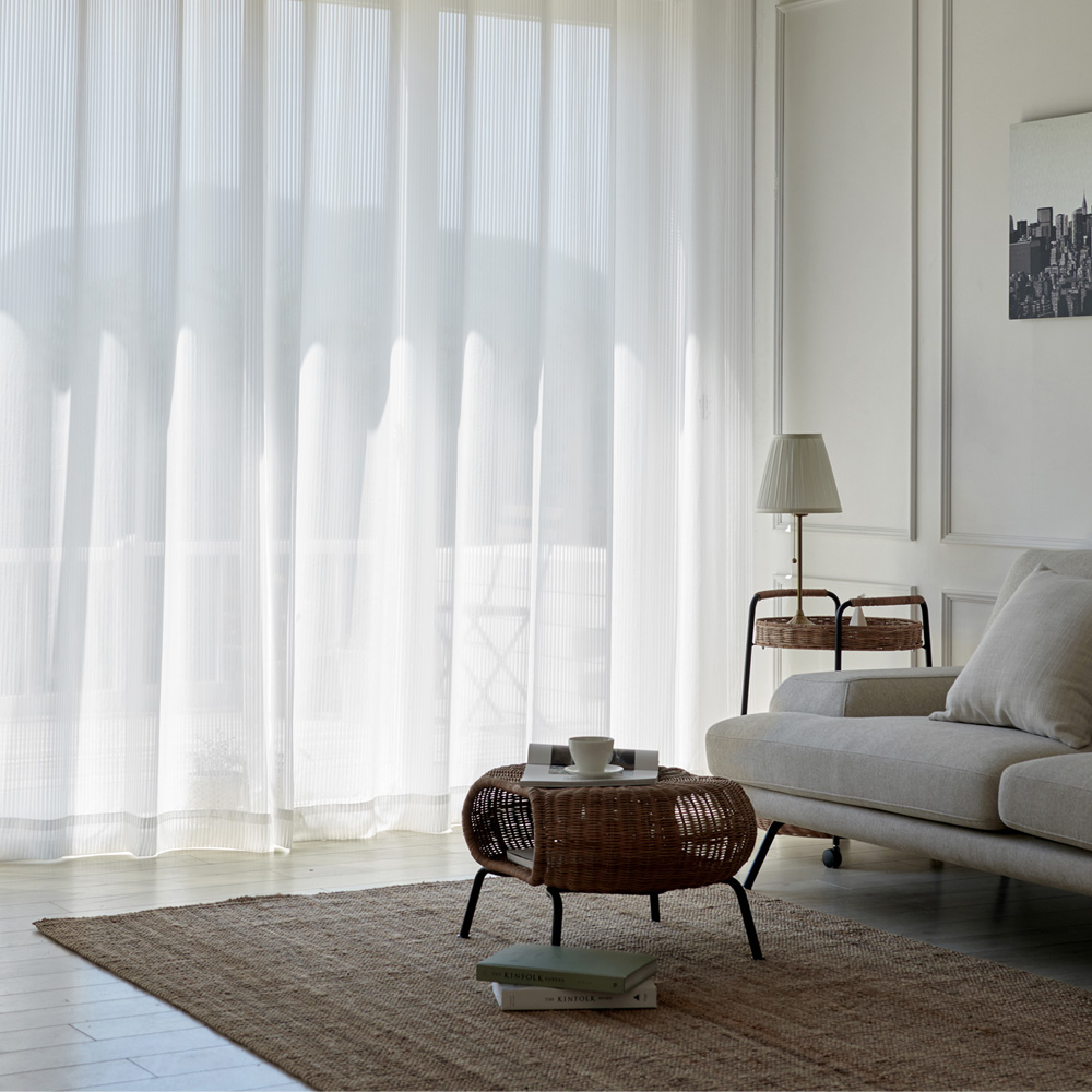 뷰하우스 스트라이프 쉬폰 나비주름 속지 맞춤커튼