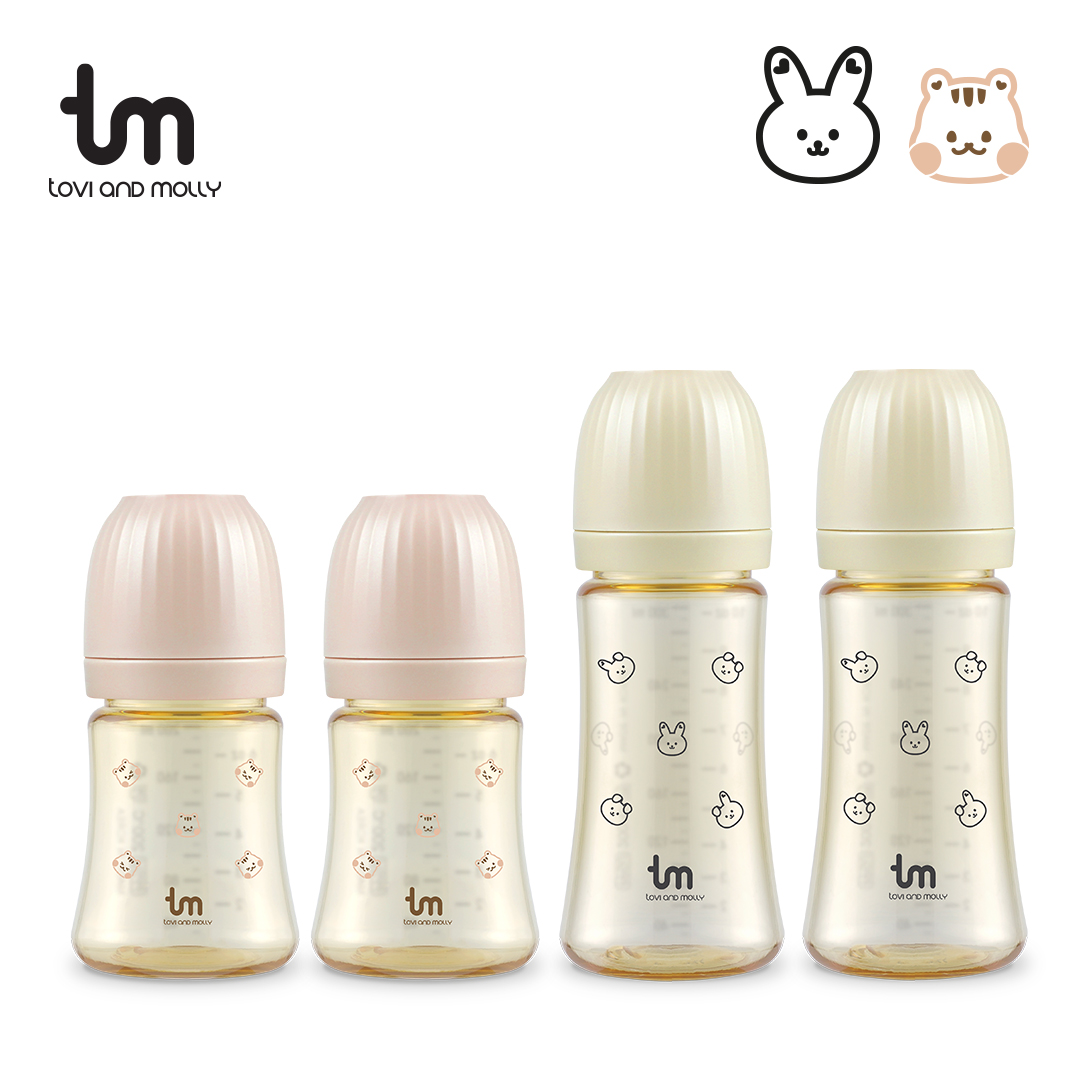 [토비앤몰리] 출산선물 돗바니/돗람이 PPSU 트윈젖병 180ml+280ml 세트(총4개)+젖꼭지 사은품 배앓이젖병 - 상품 이미지