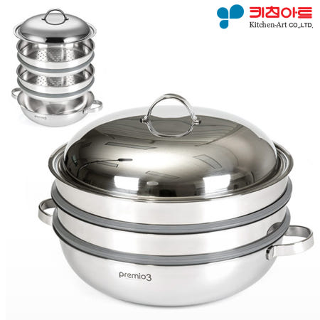 국산 키친아트 프리미오3 통3중 궁중 3단 찜 냄비 인덕션 겸용 36cm