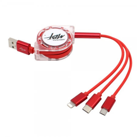 엠비에프 MBF-USB3IN1RD (레드) 2.1A USB Type-C + Lightning 8P + Micro 5P 3in1 자동감김 충전케이블