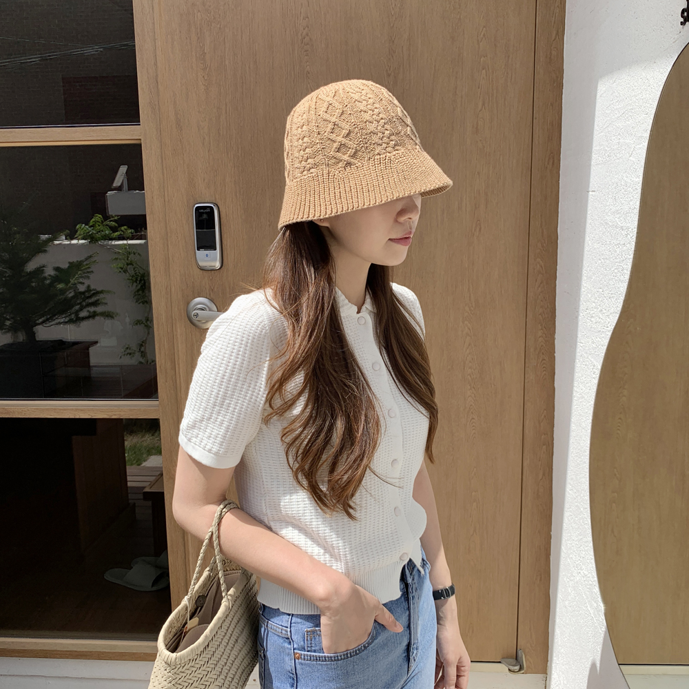 크로셰 라탄 여성 버킷햇 여름모자 여자 벙거지모자 썸머 휴양지 비치 산책 숏 챙모자 - 상세 이미지 2