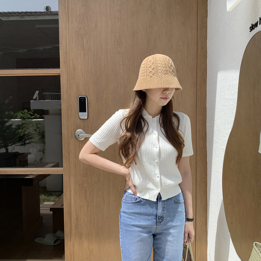 크로셰 라탄 여성 버킷햇 여름모자 여자 벙거지모자 썸머 휴양지 비치 산책 숏 챙모자 - 상세 이미지 3