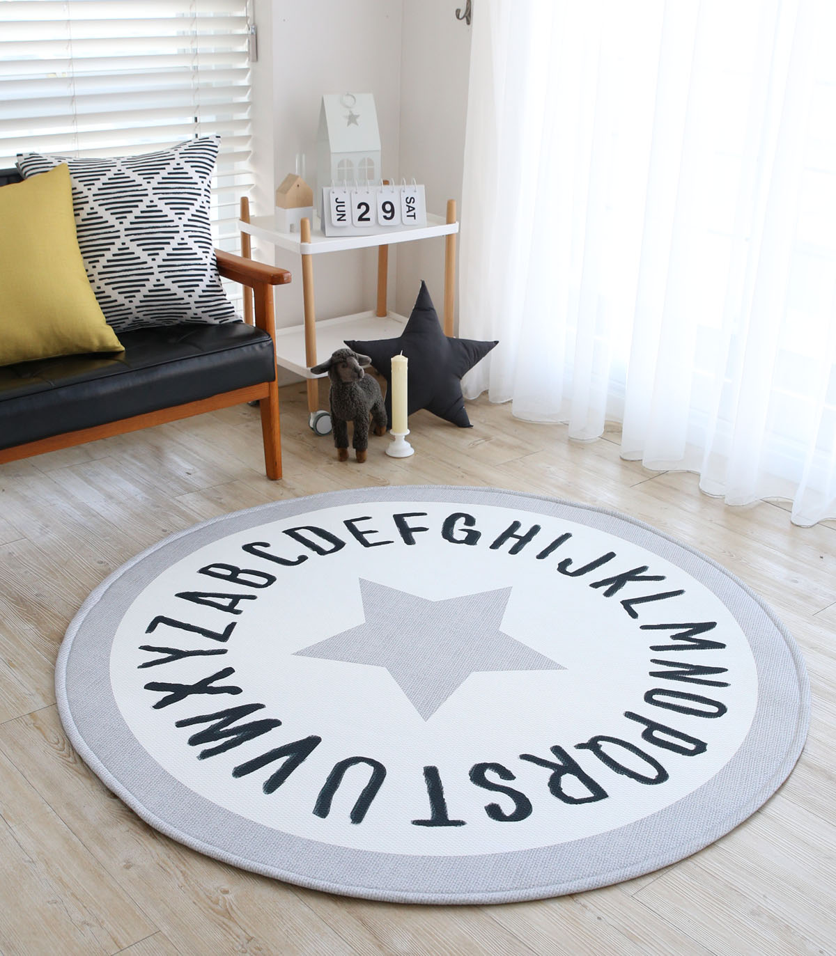 엠시베딩 원형러그 단모 먼지없는 사계절 방수 러그 ABC 대형 침실 아이방 워셔블 러그