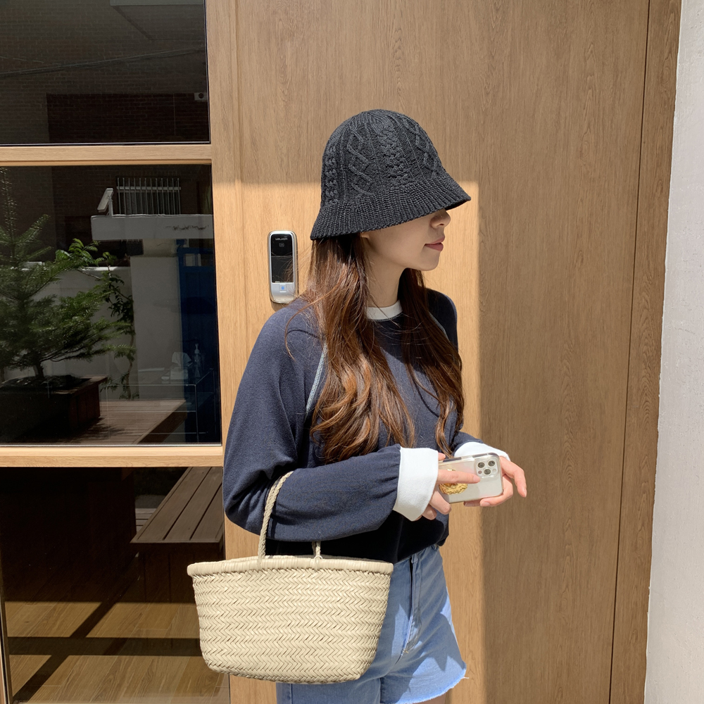 크로셰 라탄 여성 버킷햇 여름모자 여자 벙거지모자 썸머 휴양지 비치 산책 숏 챙모자 - 상세 이미지 5