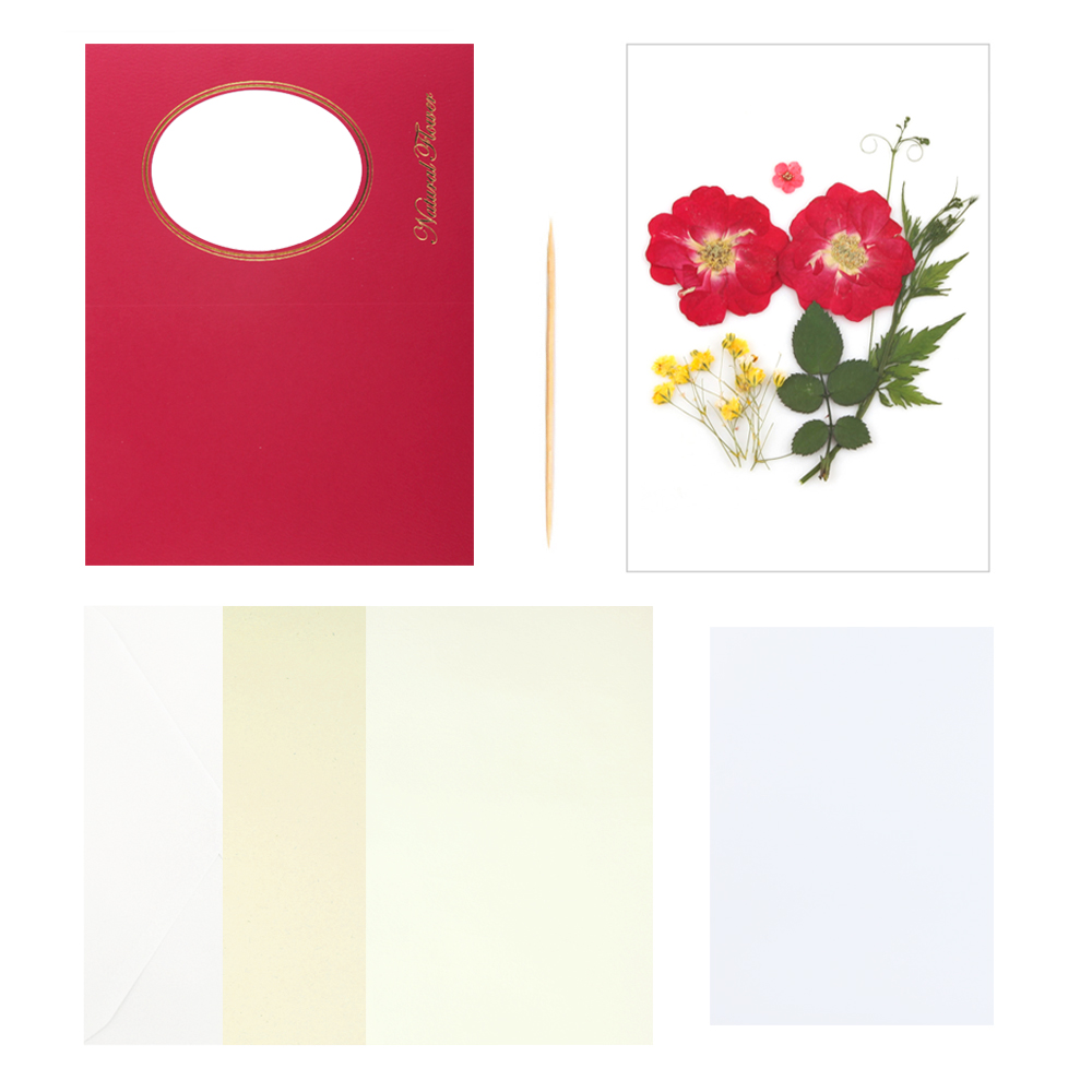 프레스코21 압화 카드 만들기세트 레드 미니장미 디자인 - 상품 이미지