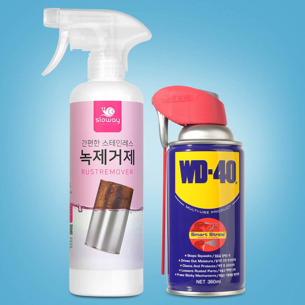 슬로웨이 녹제거제 500ml + WD40 360ml 녹방지 방청제 녹방지제 사용전 안전하게 녹제거 - 상품 이미지