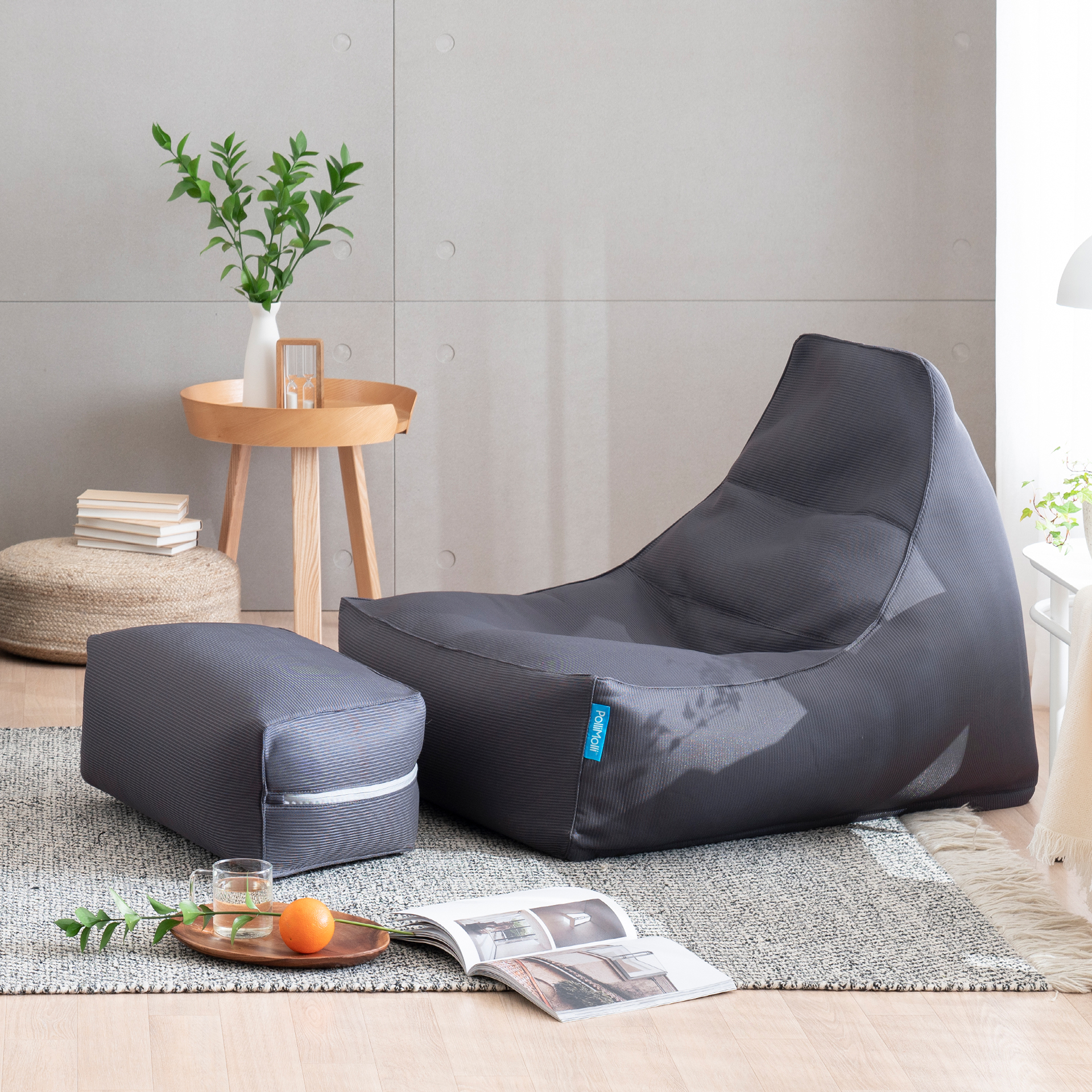 폴리몰리 802A 1인용 콤팩트 빈백 소파 쿠션 의자, 풋스툴세트 (메시속커버,선택안함)