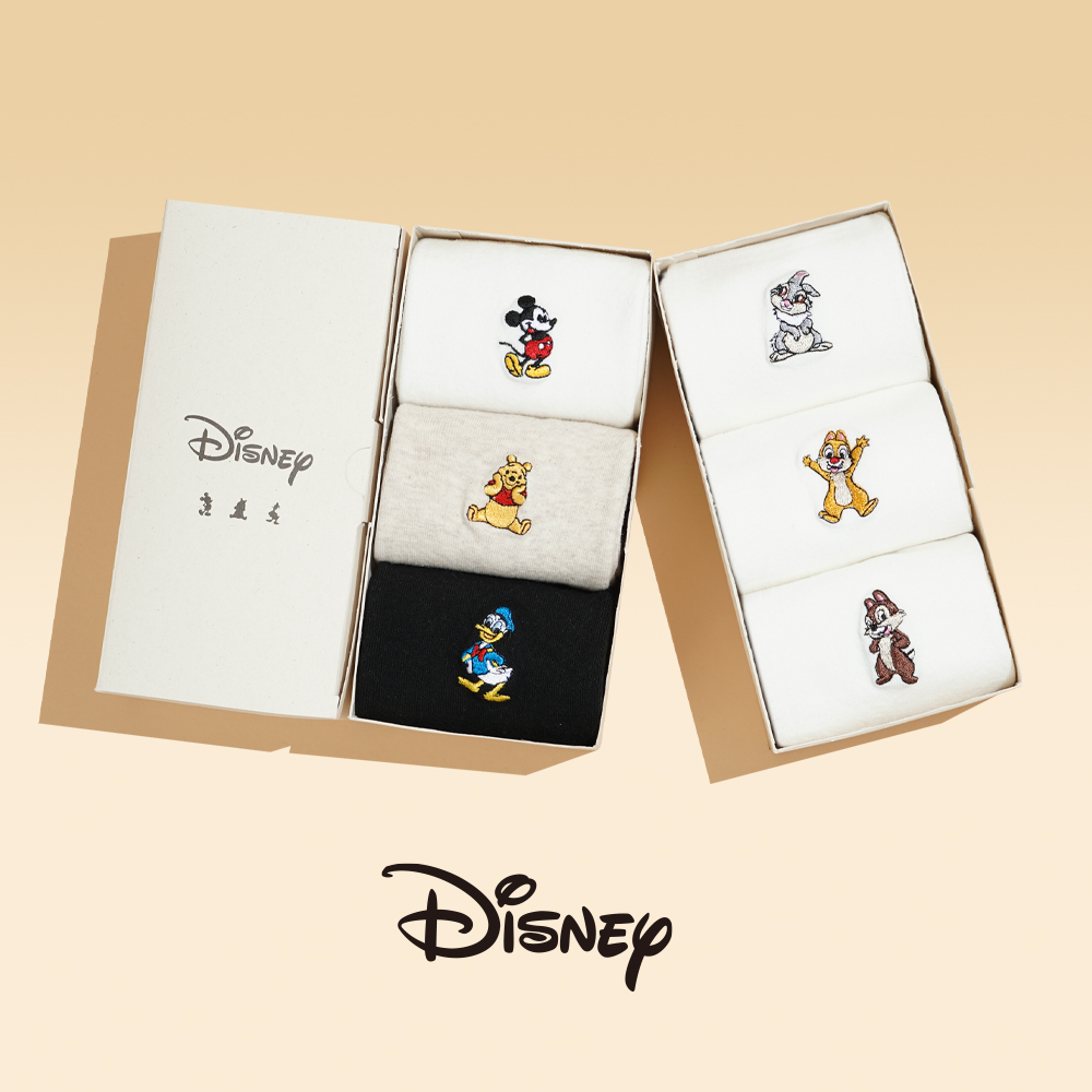 삭피엔스 디즈니 캐릭터 프리미엄 자수 양말 선물세트 (22-26cm) 미키 미니 푸우 도날드덕 덤퍼 데일 칩 N배송