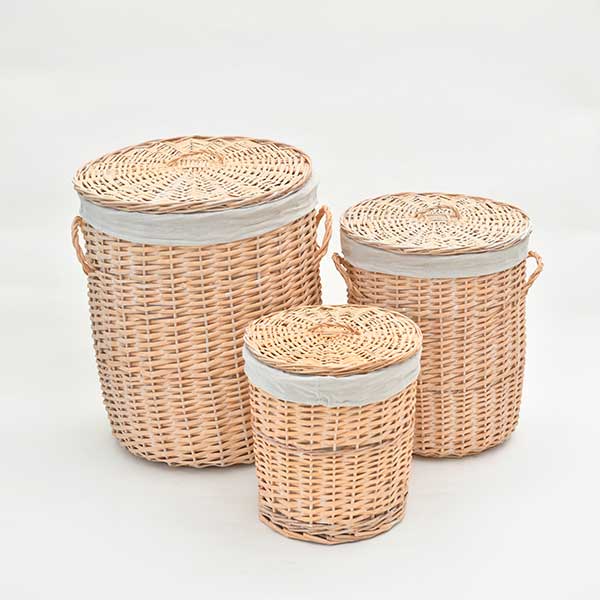 빈티지 원형 라탄바스켓 빨래 세탁 바구니 뚜껑 덮개형 손잡이바구니 다용도 대형 햄퍼SML