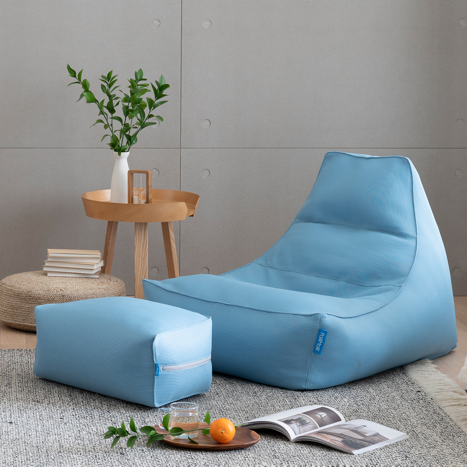 폴리몰리 802A 1인용 콤팩트 빈백 소파 쿠션 의자, 풋스툴세트 (메시속커버,선택안함)