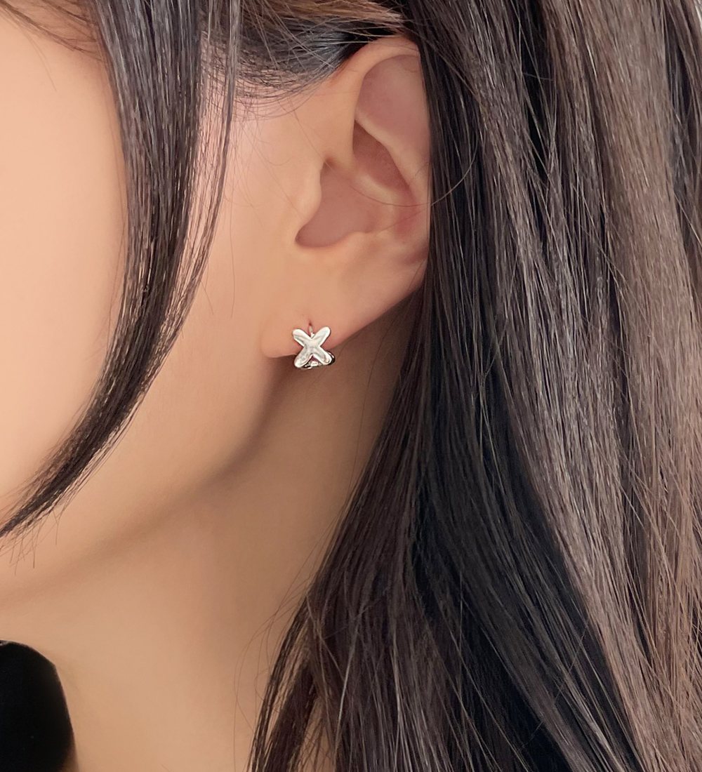 (무배/실버925) 더블 양면 엑스 원터치 귀걸이 - 상세 이미지 5