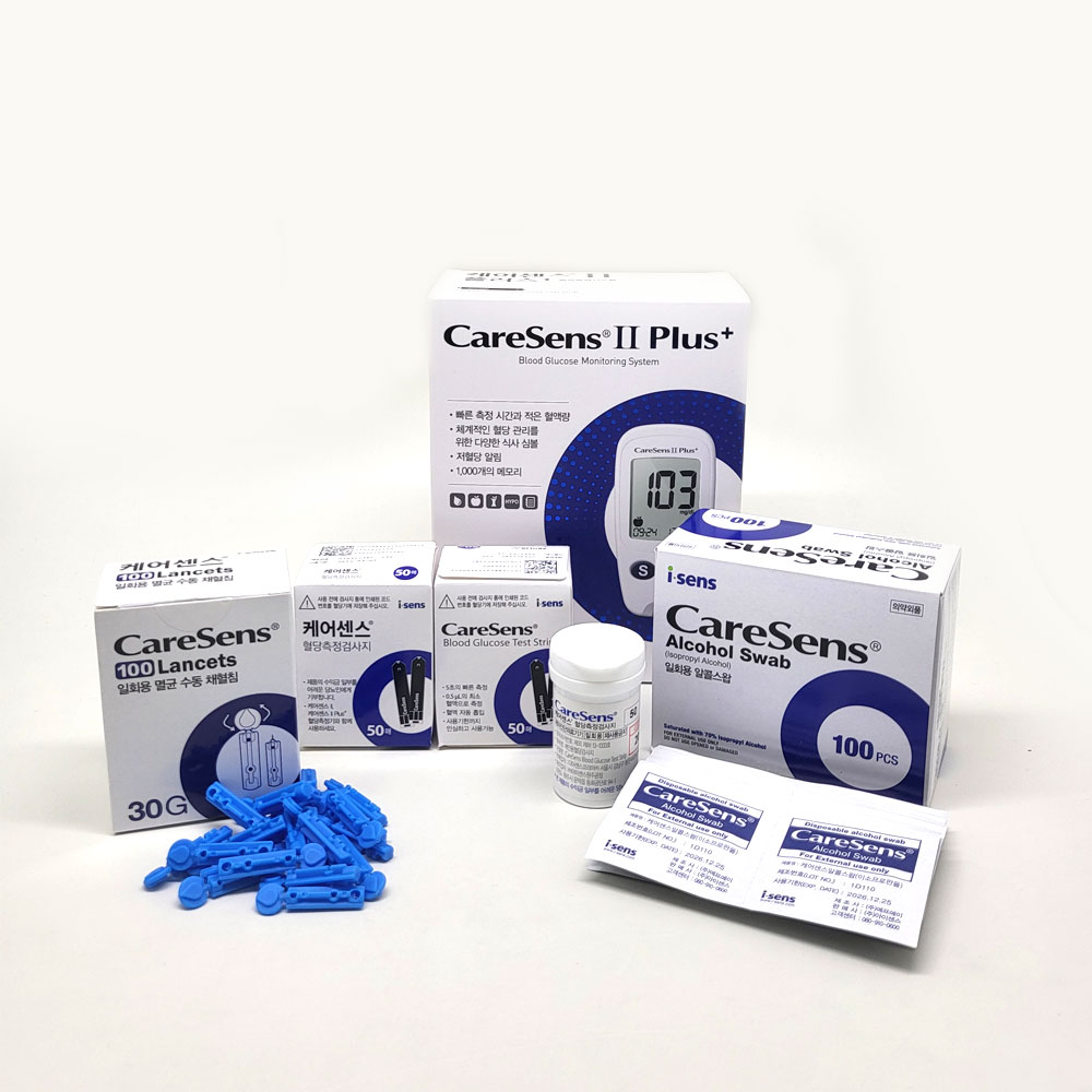 혈당뇨 케어센스측정기+혈당스틱100개(침100+솜100) caresene2 공복혈당측정