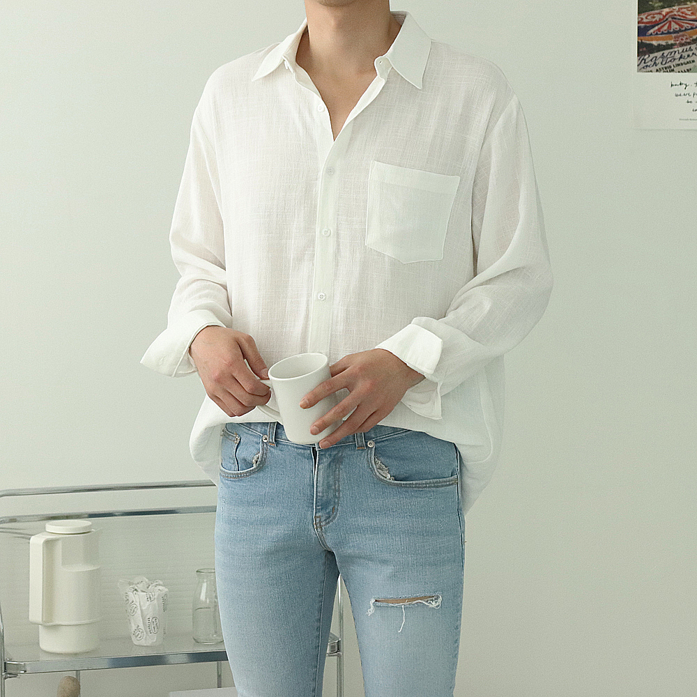 남자린넨셔츠 오버핏 와이드카라 얇은 남자셔츠 - 상세 이미지 2