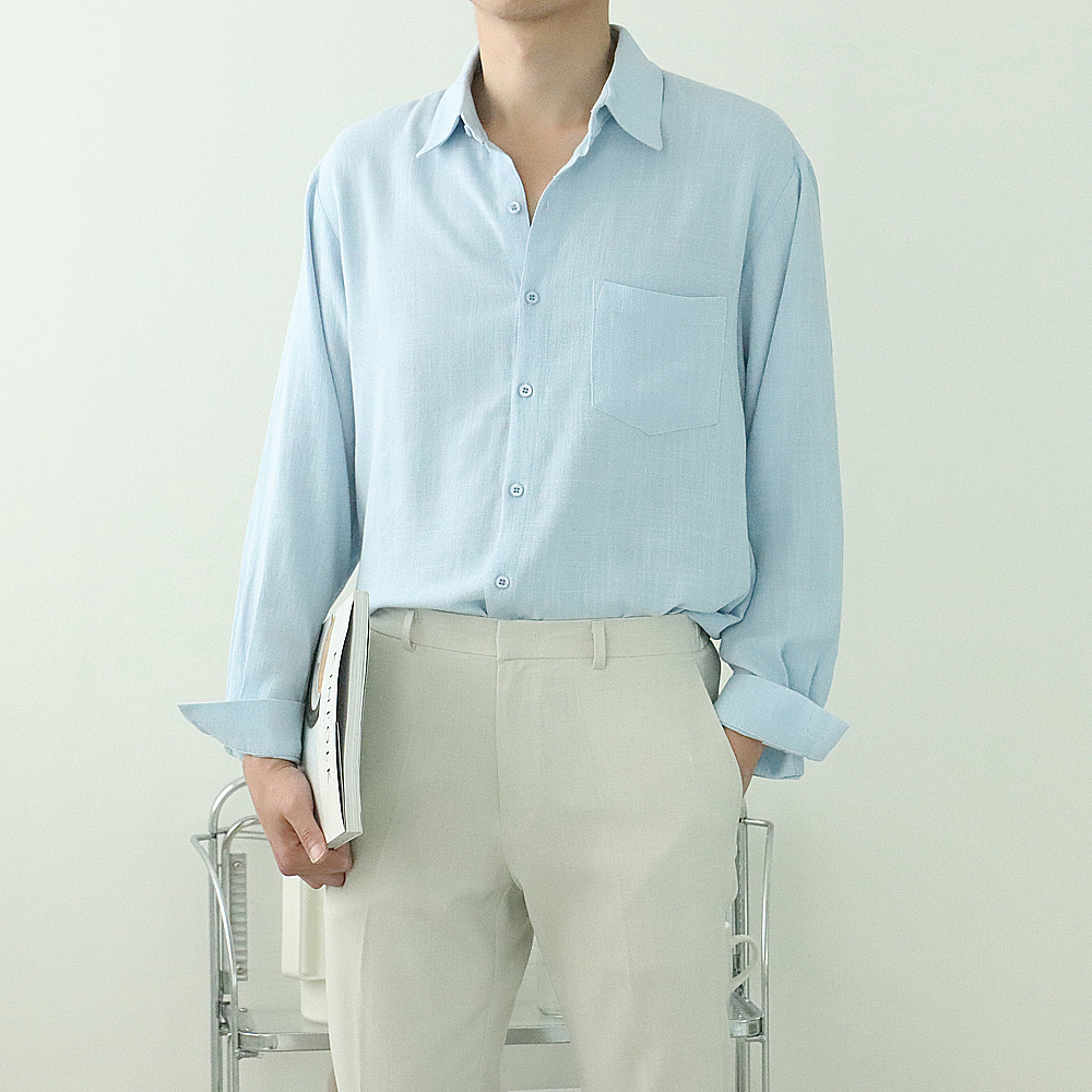 남자린넨셔츠 오버핏 와이드카라 얇은 남자셔츠 - 상세 이미지 5