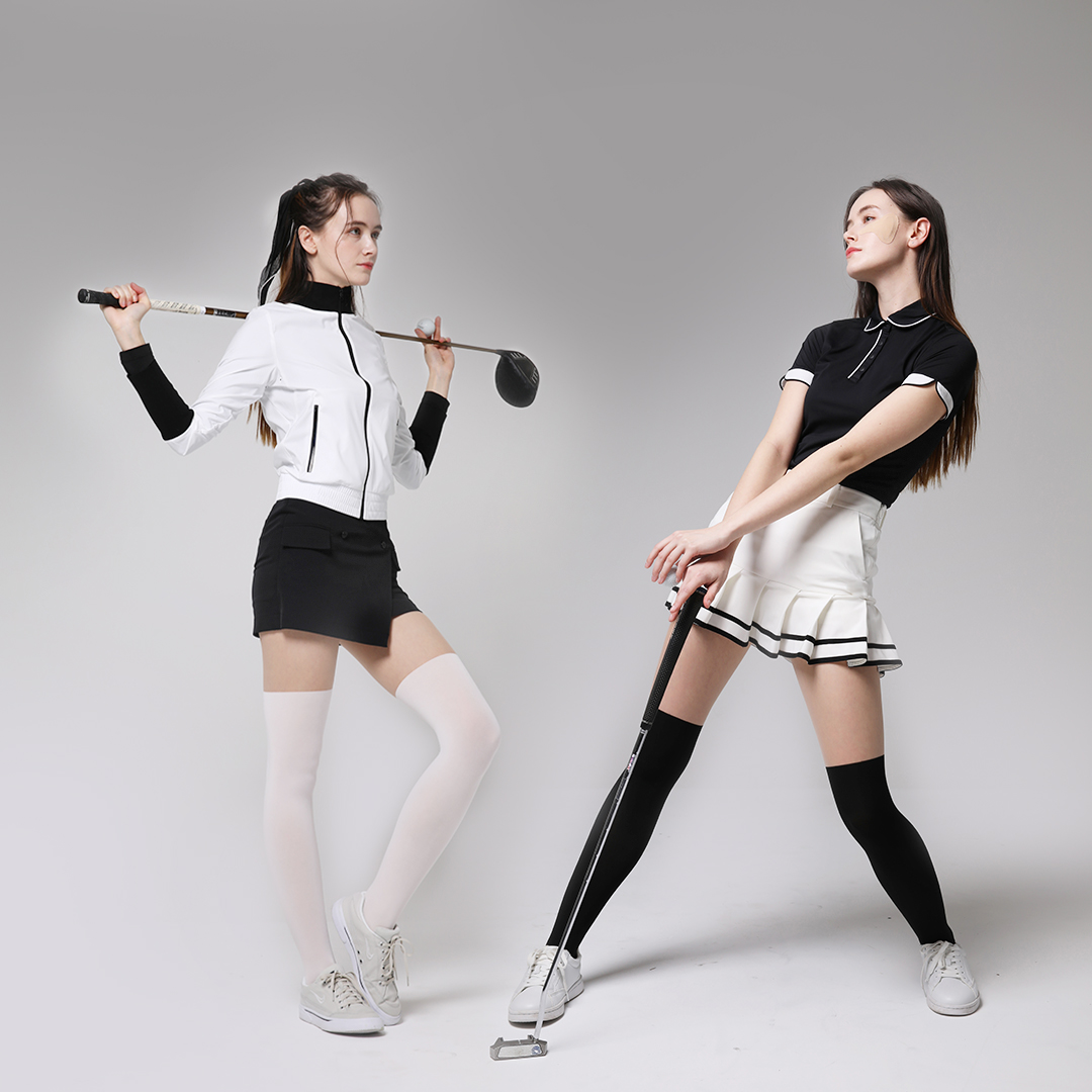 크로버디 자외선차단 패션 여성 투톤 반반 니삭스 골프 스타킹 화이트 블랙 - 상세 이미지 5