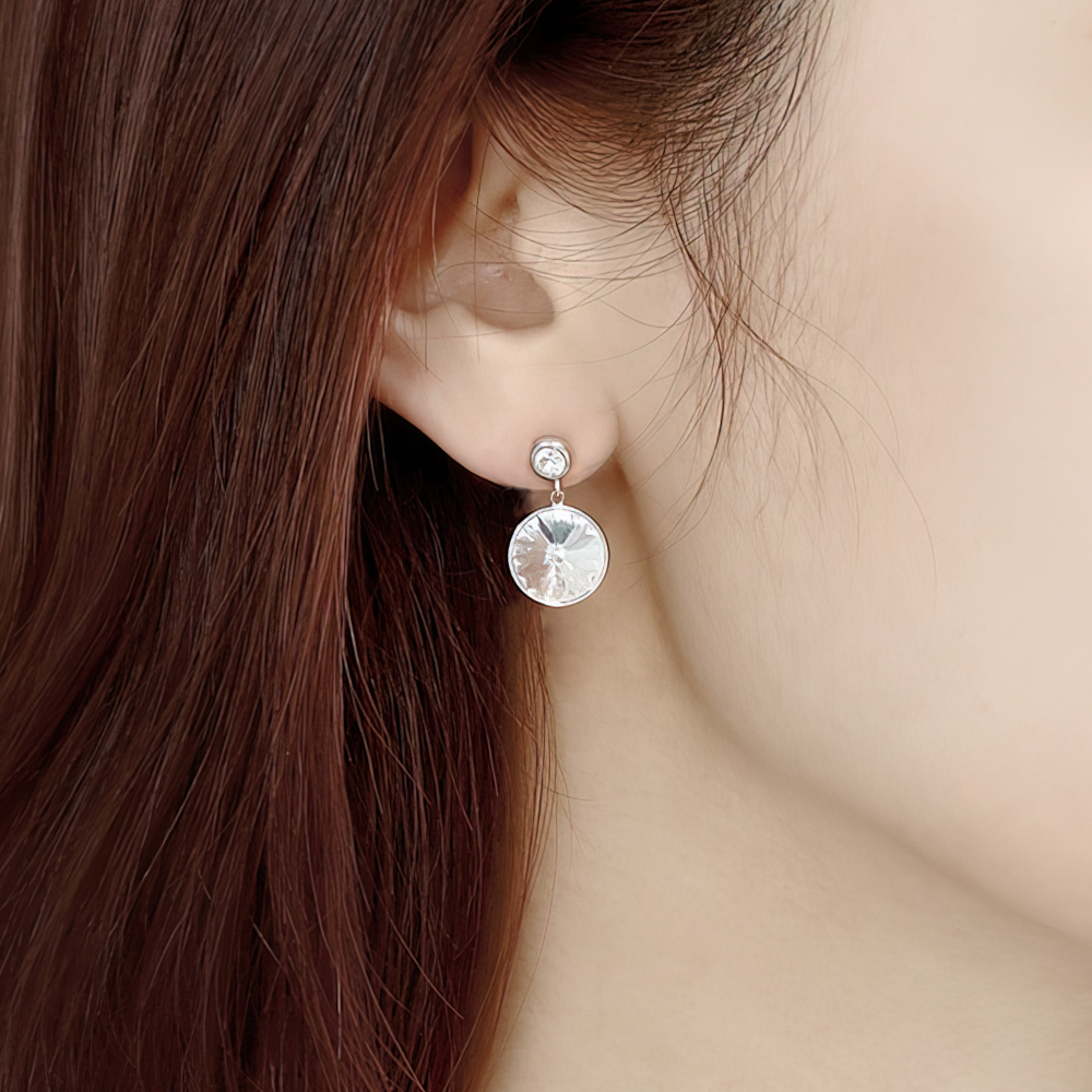 오스트리아 정품 크리스탈 엘리먼츠 써클 화이트 14mm 드롭 귀걸이 - 상세 이미지 4