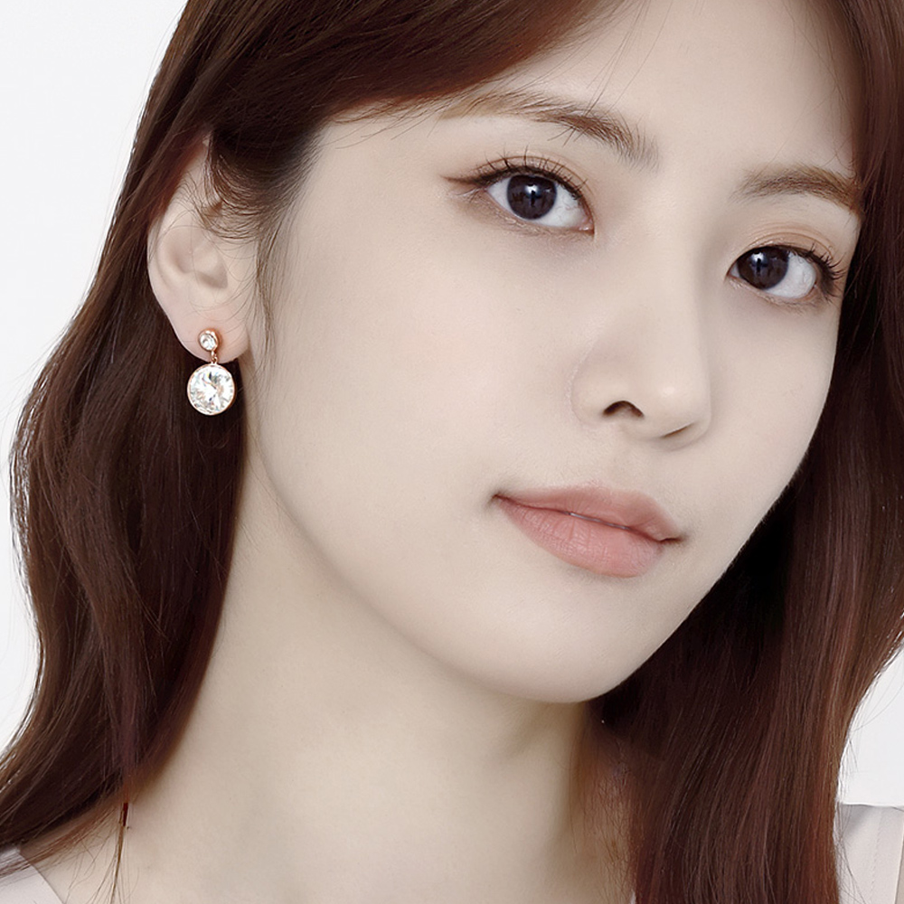 오스트리아 정품 크리스탈 엘리먼츠 써클 화이트 14mm 드롭 귀걸이 - 상세 이미지 5