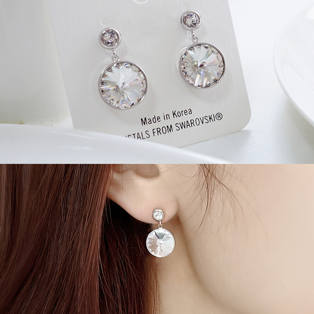 오스트리아 정품 크리스탈 엘리먼츠 써클 화이트 14mm 드롭 귀걸이 - 상품 이미지