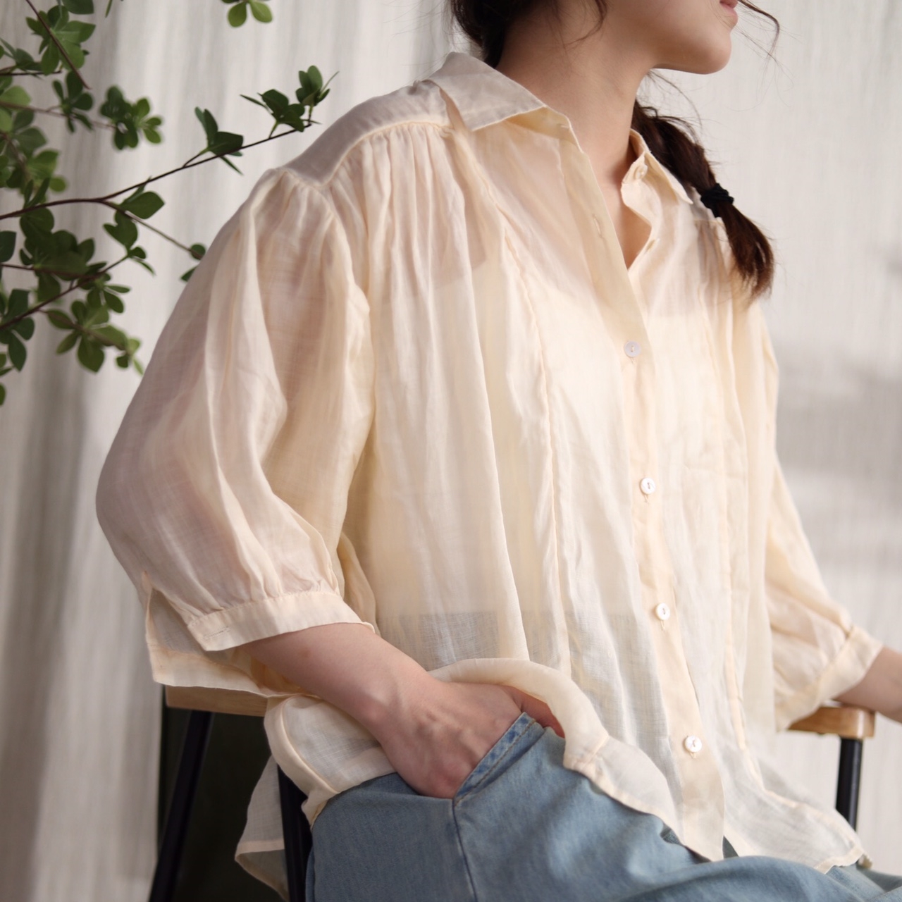퍼프소매 린넨블라우스 모시옷 루즈핏 66 77사이즈 미시의류 - 상세 이미지 3