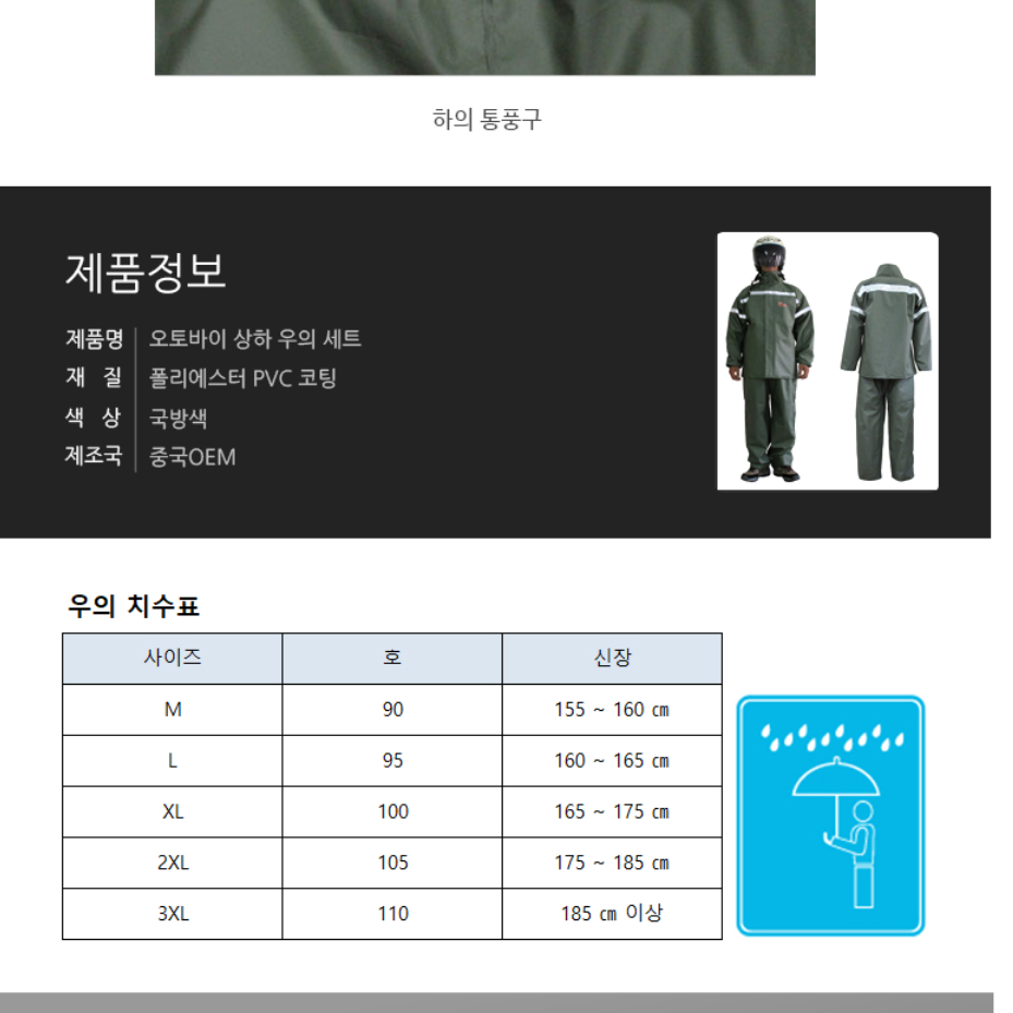 오토바이 방수복 우비 바이크 우의 세트 배달 대행 라이더 비옷 - 상세 이미지 3