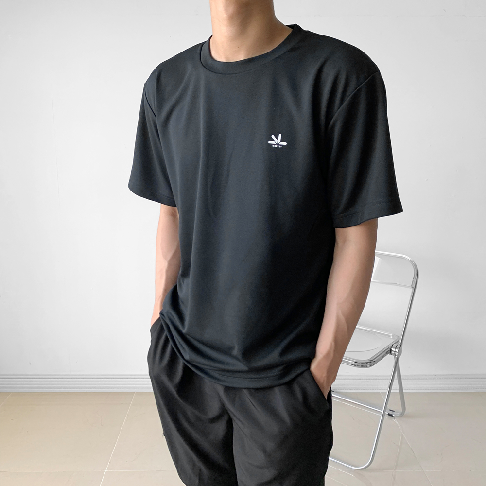 wakker 에어 드라이 심볼 로고 쿨론 기능성 반팔 티셔츠 블랙 이미지 7