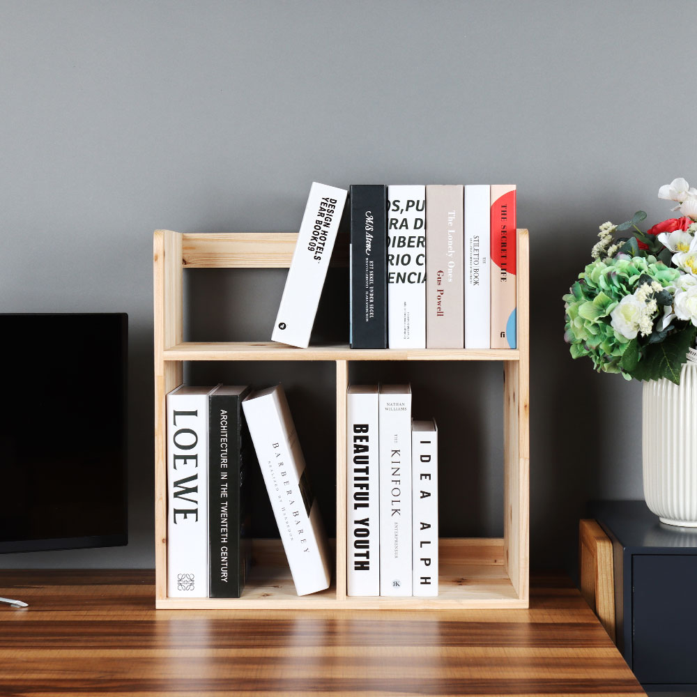 삼나무 원목 2단 책꽂이 B형 - 메인 이미지