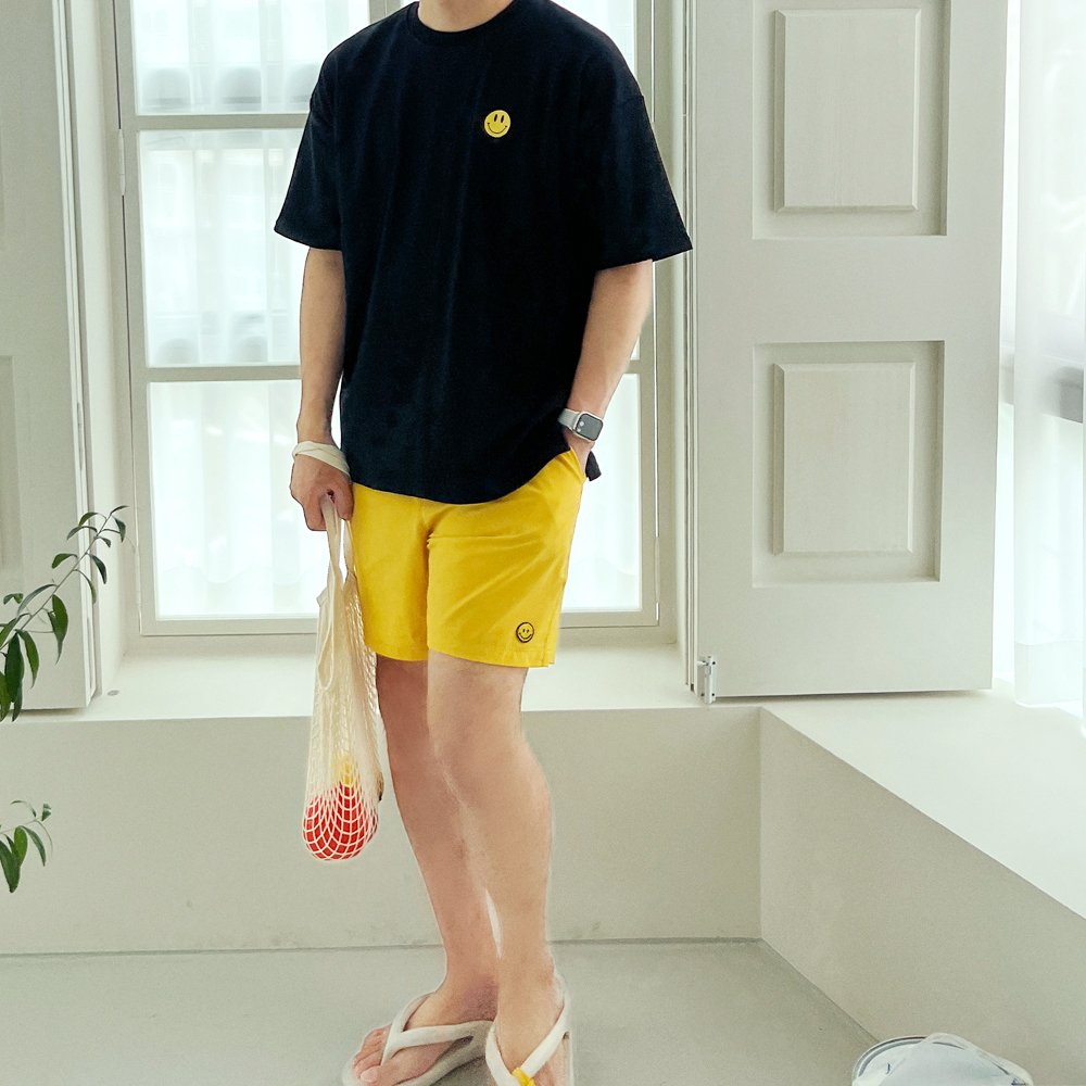 여름 남녀공용 스마일 라운드 반팔 프린팅 레터링 티셔츠 신혼 여행 커플 시밀러룩 상세 이미지 30