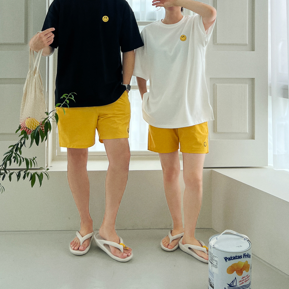 여름 남녀공용 스마일 라운드 반팔 프린팅 레터링 티셔츠 신혼 여행 커플 시밀러룩 상세 이미지 13