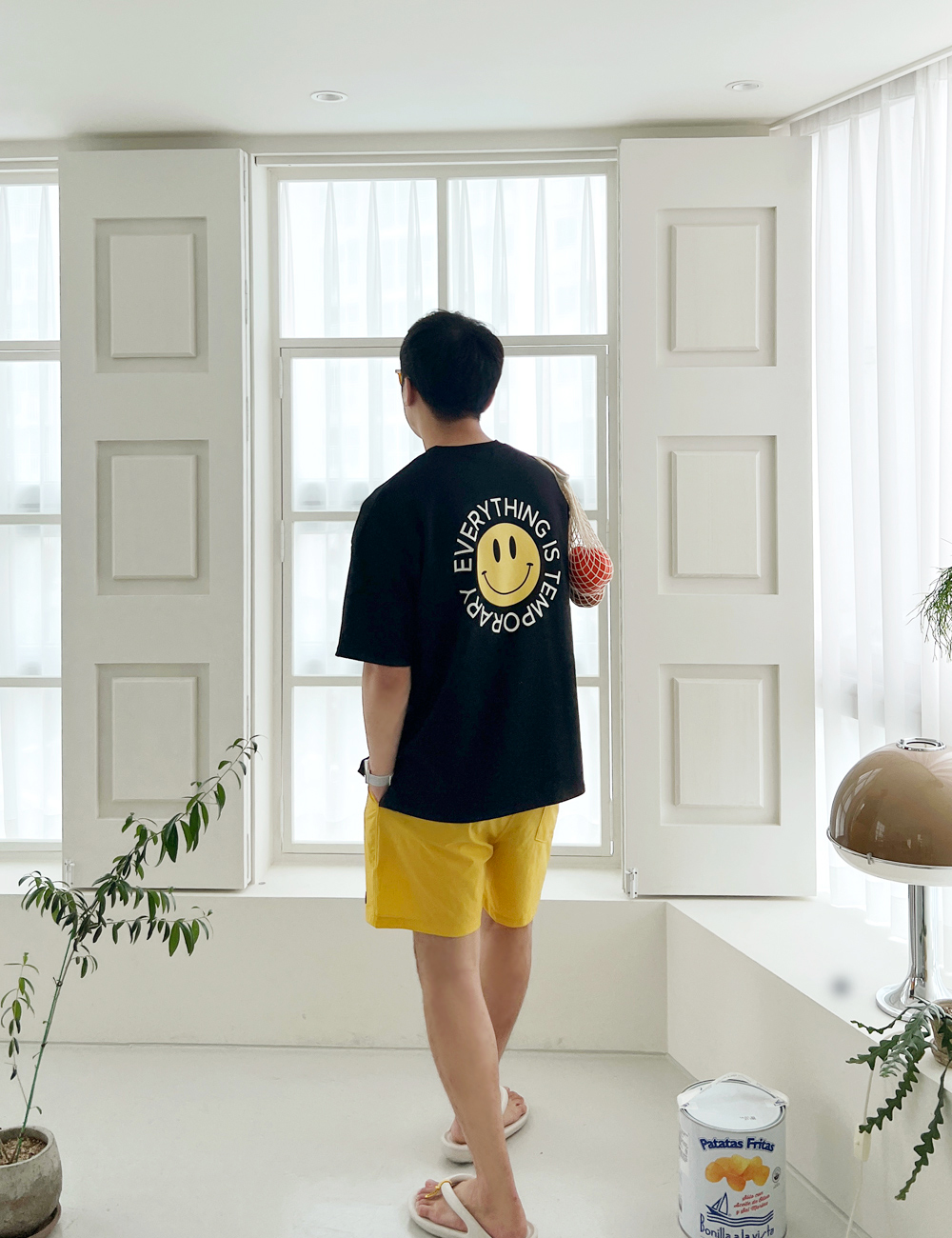여름 남녀공용 스마일 라운드 반팔 프린팅 레터링 티셔츠 신혼 여행 커플 시밀러룩 상세 이미지 29