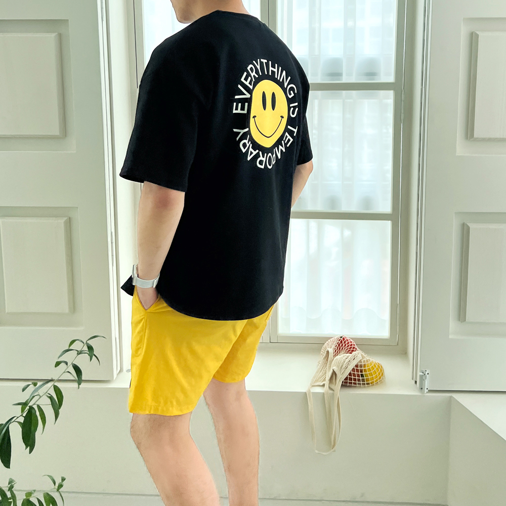 여름 남녀공용 스마일 라운드 반팔 프린팅 레터링 티셔츠 신혼 여행 커플 시밀러룩 상세 이미지 33