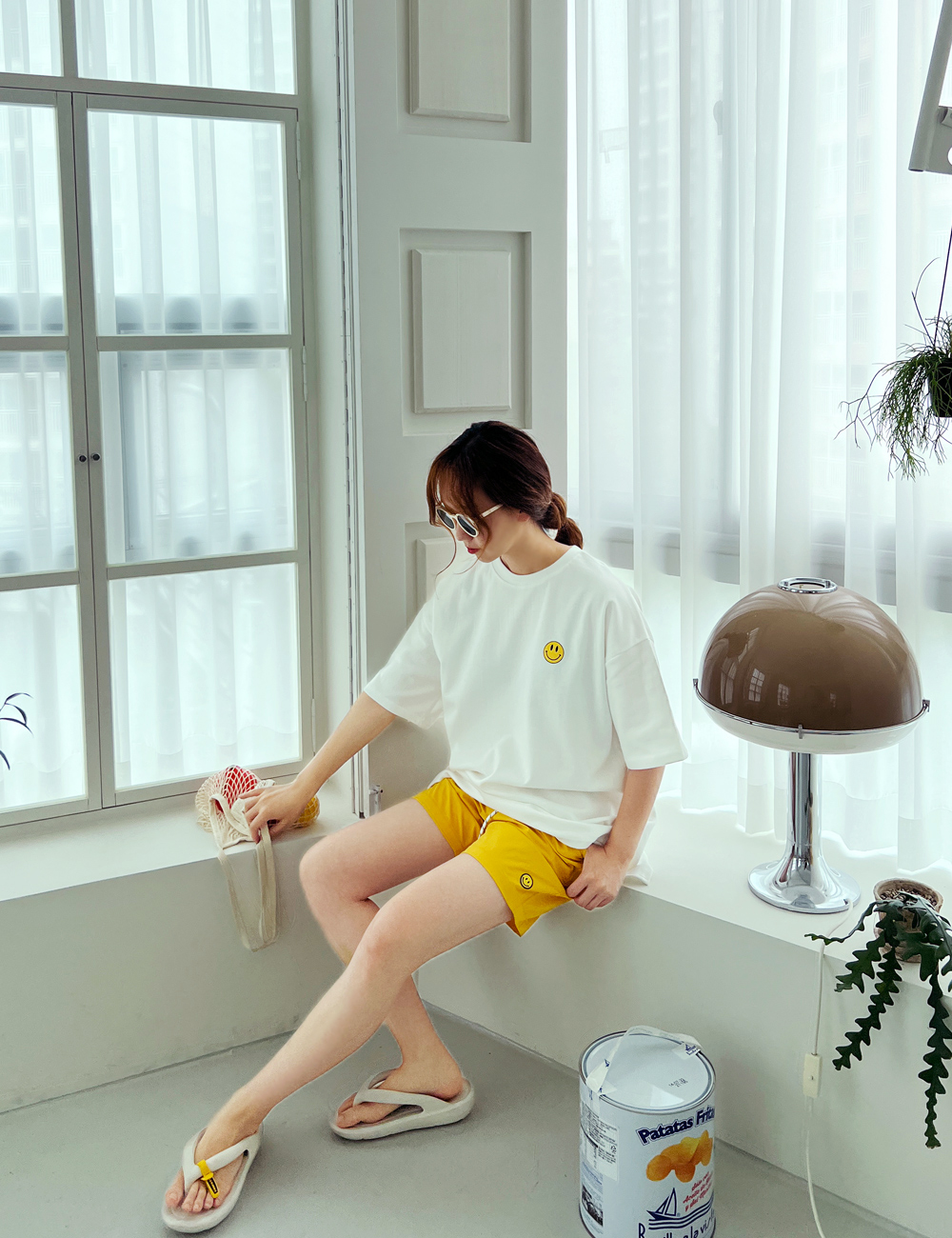 여름 남녀공용 스마일 라운드 반팔 프린팅 레터링 티셔츠 신혼 여행 커플 시밀러룩 상세 이미지 19