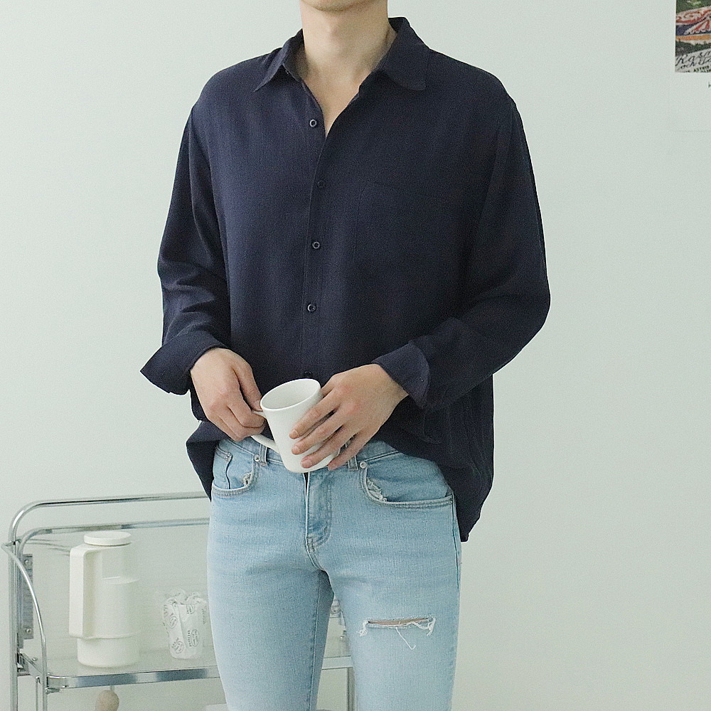 남자린넨셔츠 오버핏 와이드카라 얇은 남자셔츠 - 상세 이미지 3