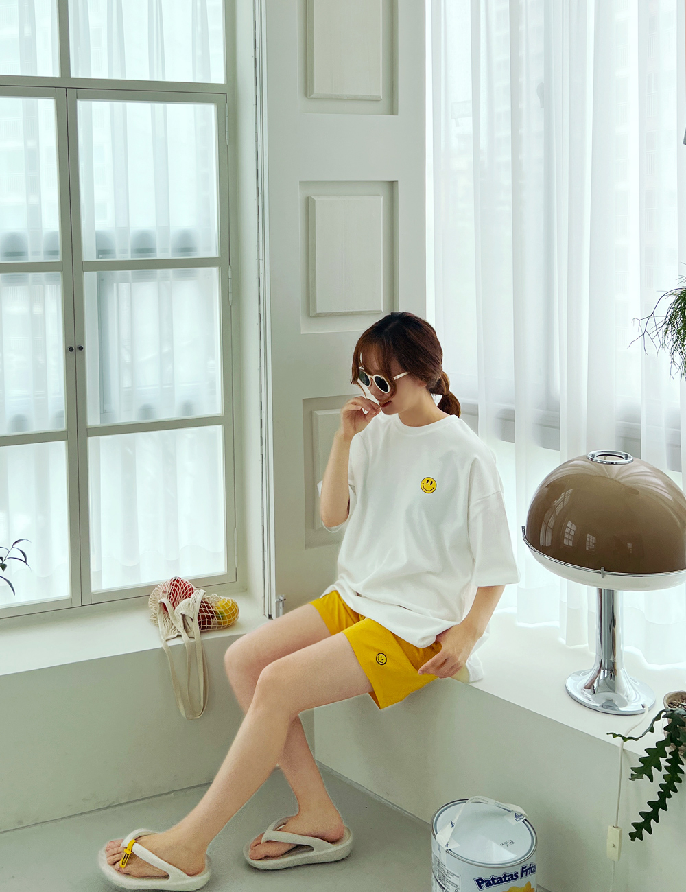 여름 남녀공용 스마일 라운드 반팔 프린팅 레터링 티셔츠 신혼 여행 커플 시밀러룩 상세 이미지 20