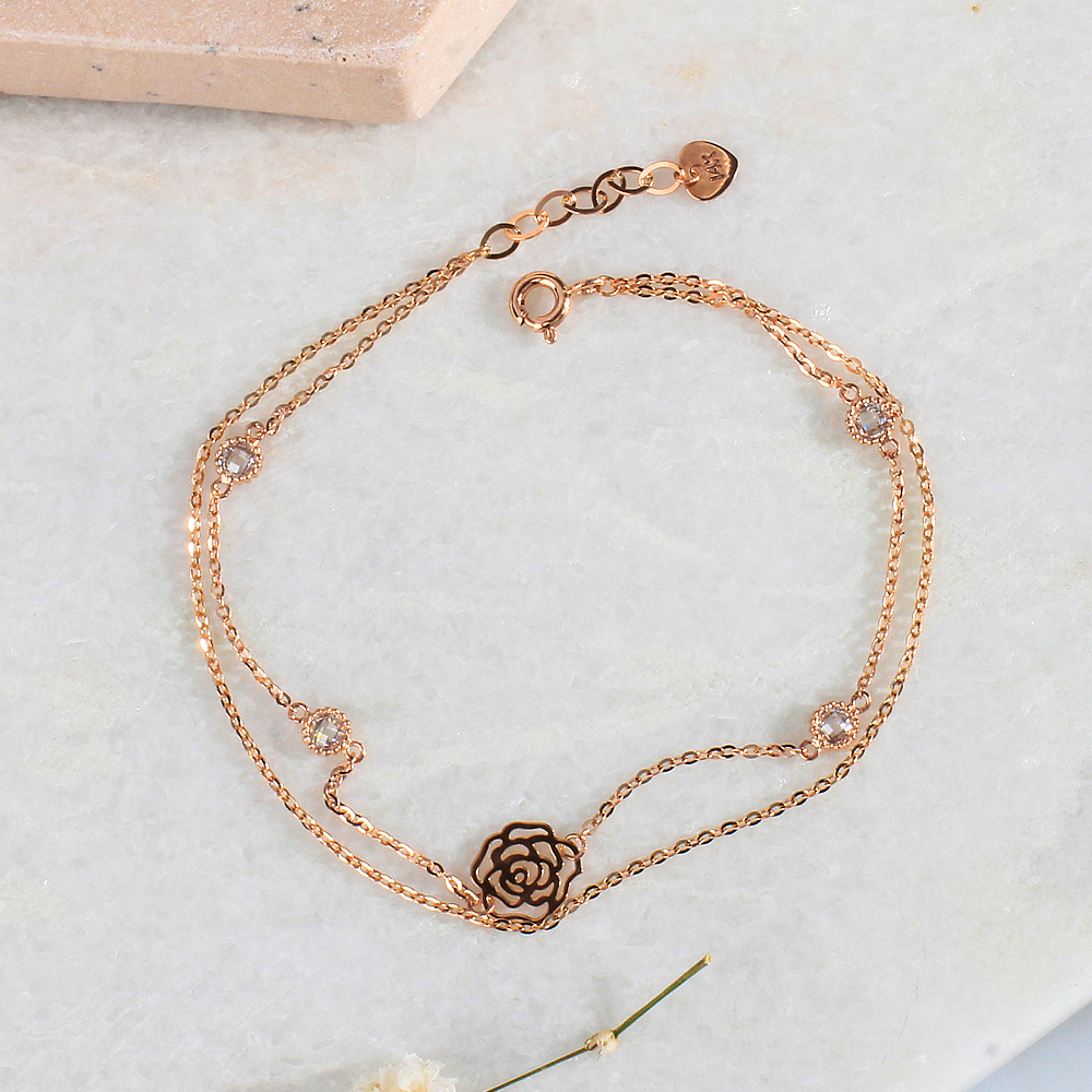 14K 두줄 팔찌 장미 큐빅 러블리 데일리 여름 휴가 여자 친구 선물 로즐리