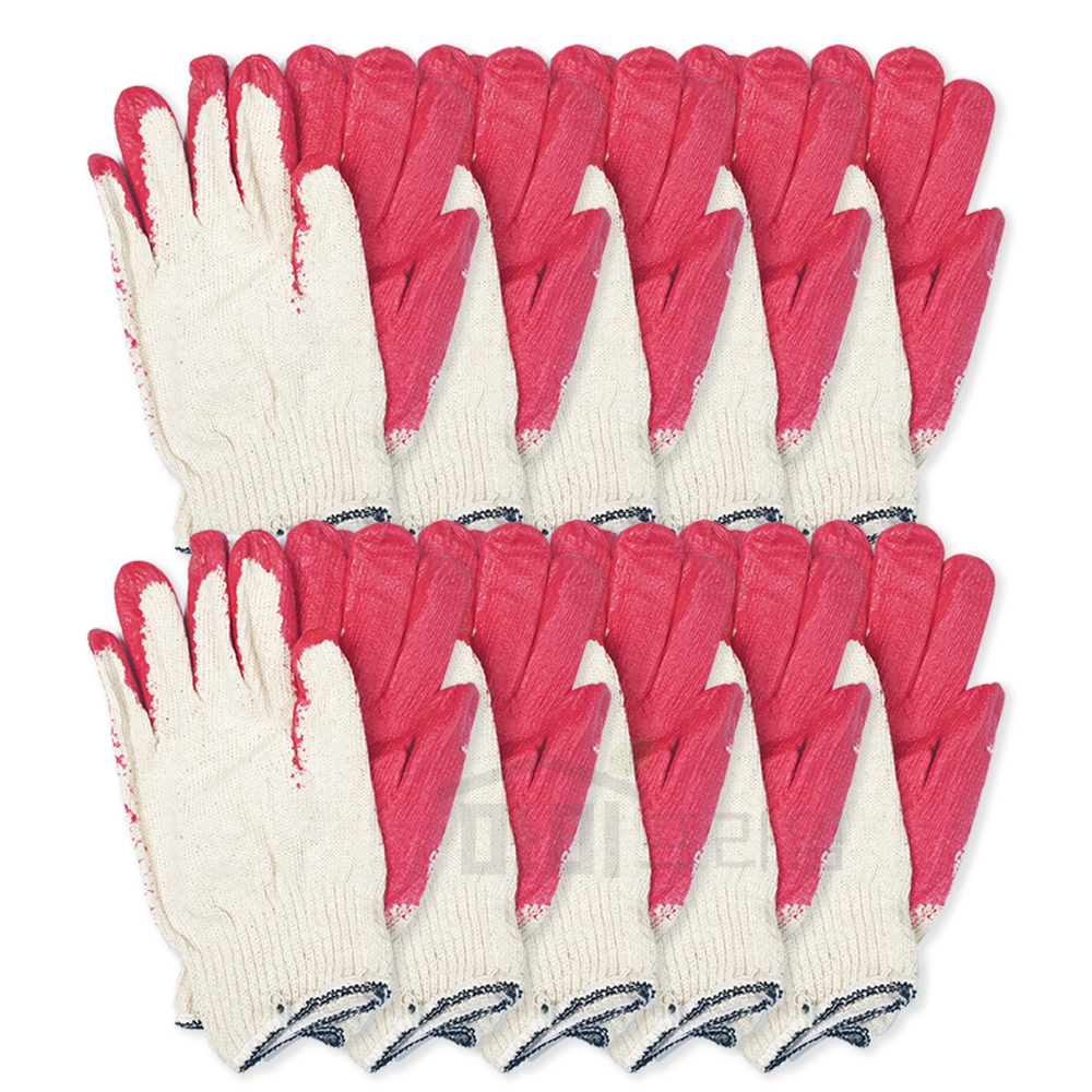 반코팅 면장갑 빨간 목장갑 작업장갑 10켤레