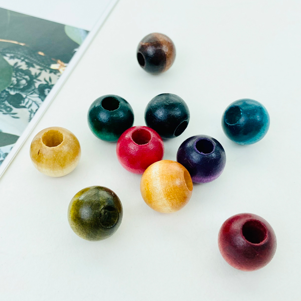 국산제작) 15mm 나무구슬 마크라메 컬러 우드볼 목구슬 팔찌 재료(10개) - 상품 이미지