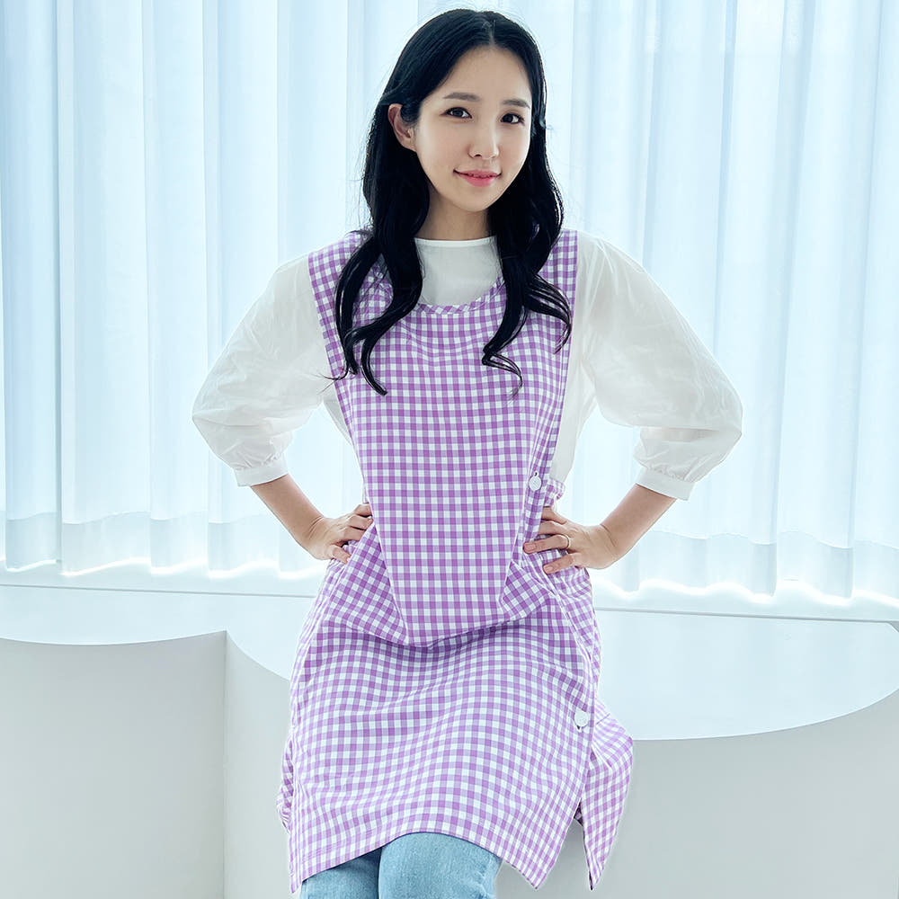 미소쌤 마켓 [미소쌤] 찰랑 앞치마 단추형 F 원피스 빅사이즈 어린이집 보육교사 카페