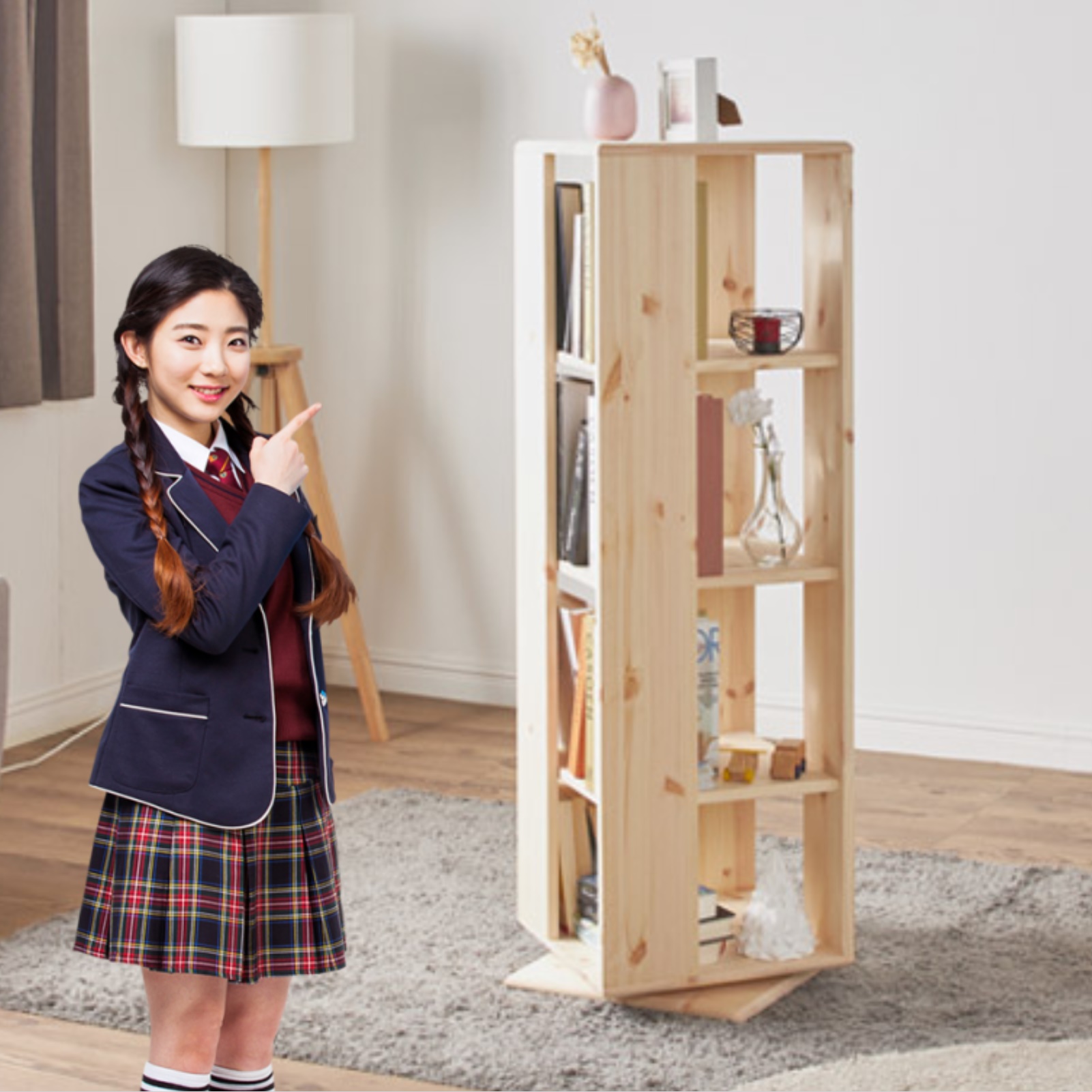 거실원목책장 인테리어 아이방 회전책장 회전식책장 - 상품 이미지