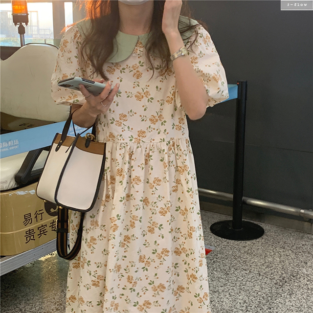 레몽 둥근 배색카라 플라워 코튼 퍼프 롱원피스 1col 여름 아방베이비돌 로맨틱 제이플로우 - 상세 이미지 5