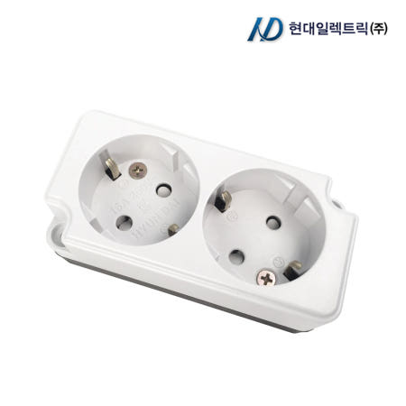 현대일렉트릭 접지 노출 2구 콘센트 KS인증