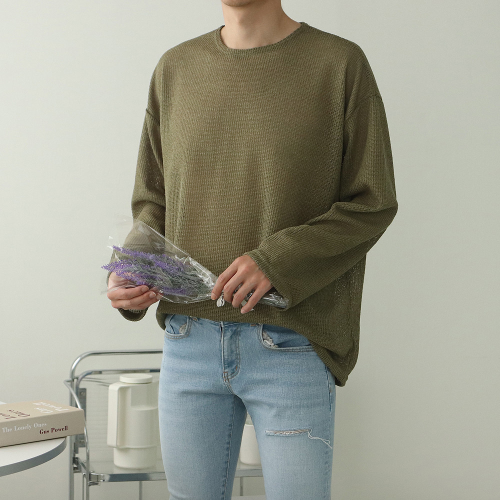 린넨니트 남자여름니트 시스루 커플 긴팔티 제품 이미지