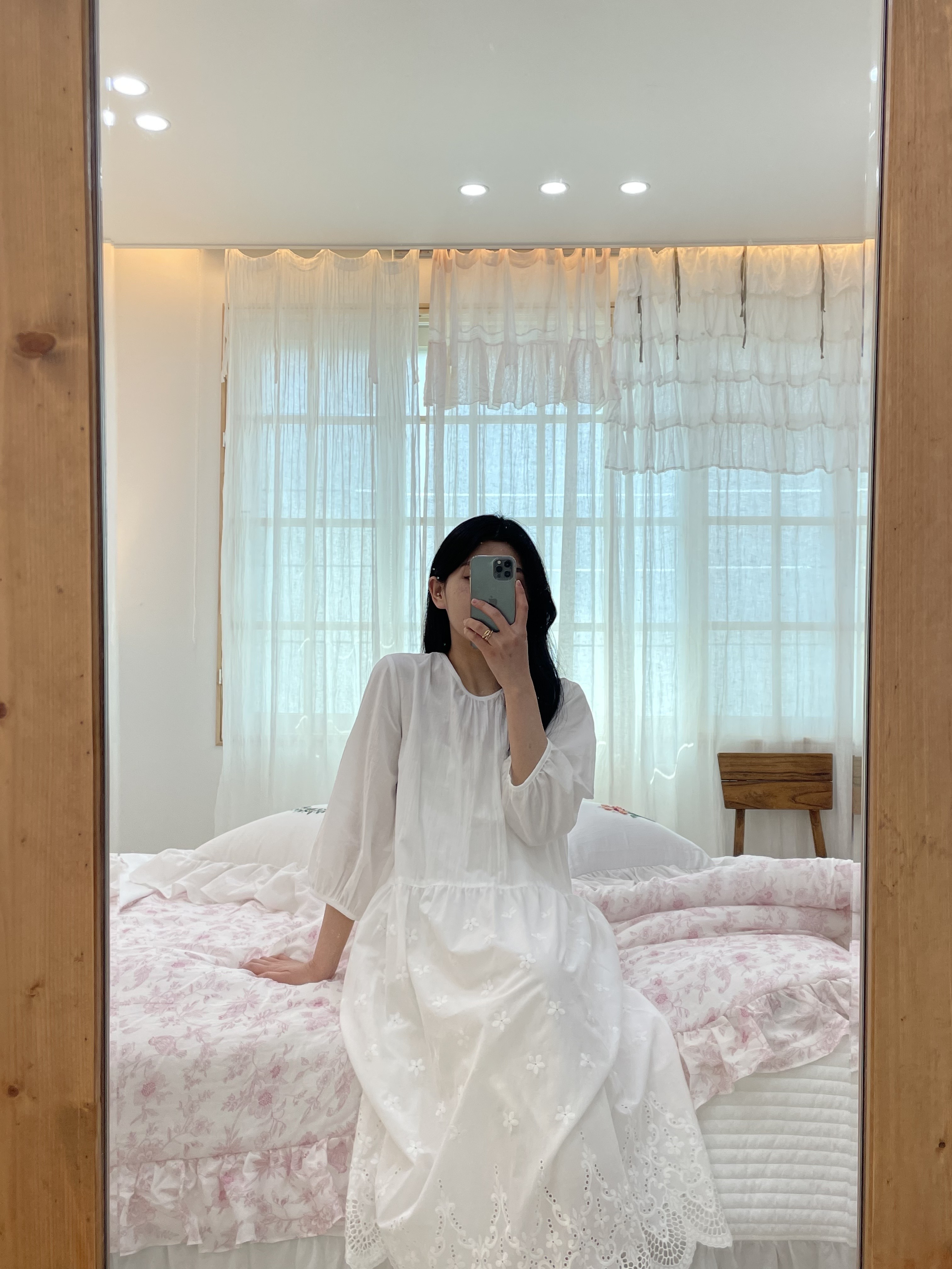 면60수 국산 펀칭레이스 원피스 반팔 7부 속치마 겸용 레이어드 원피스 이미지 7