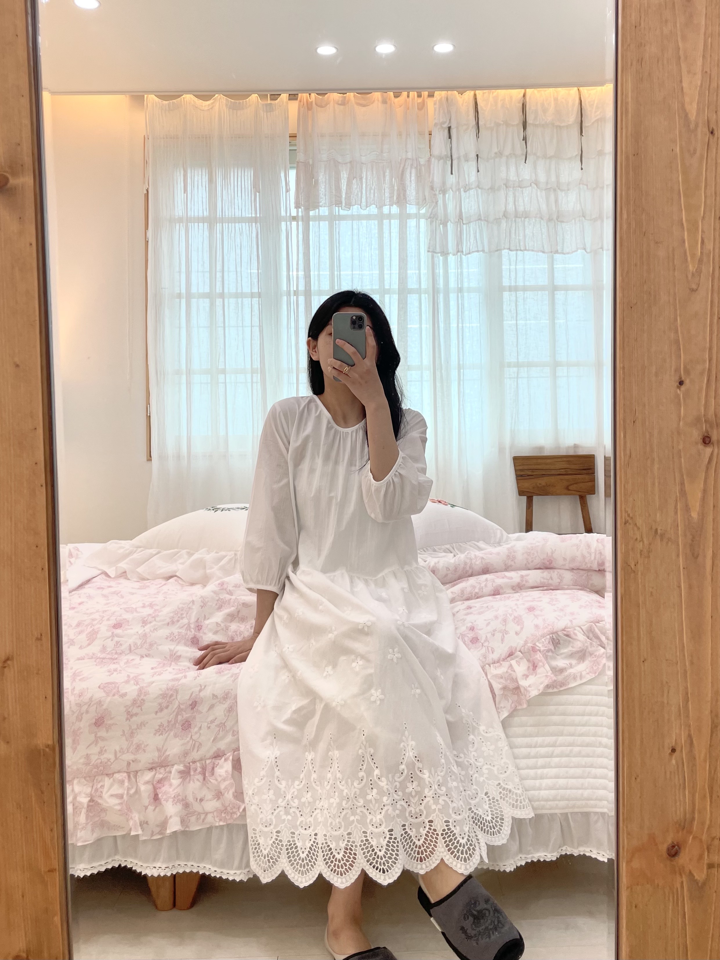면60수 국산 펀칭레이스 원피스 반팔 7부 속치마 겸용 레이어드 원피스 이미지 8