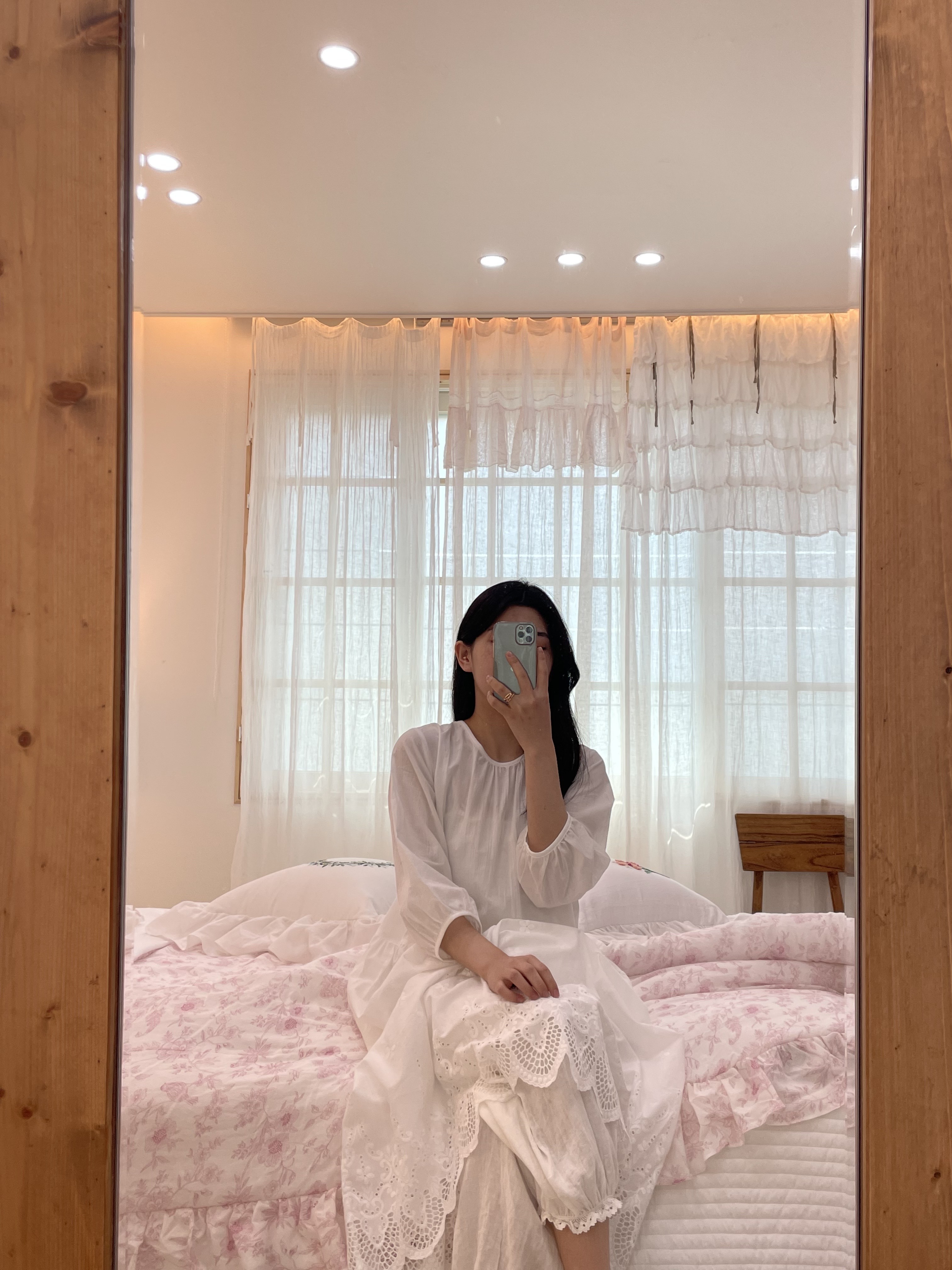 면60수 국산 펀칭레이스 원피스 반팔 7부 속치마 겸용 레이어드 원피스 이미지 6