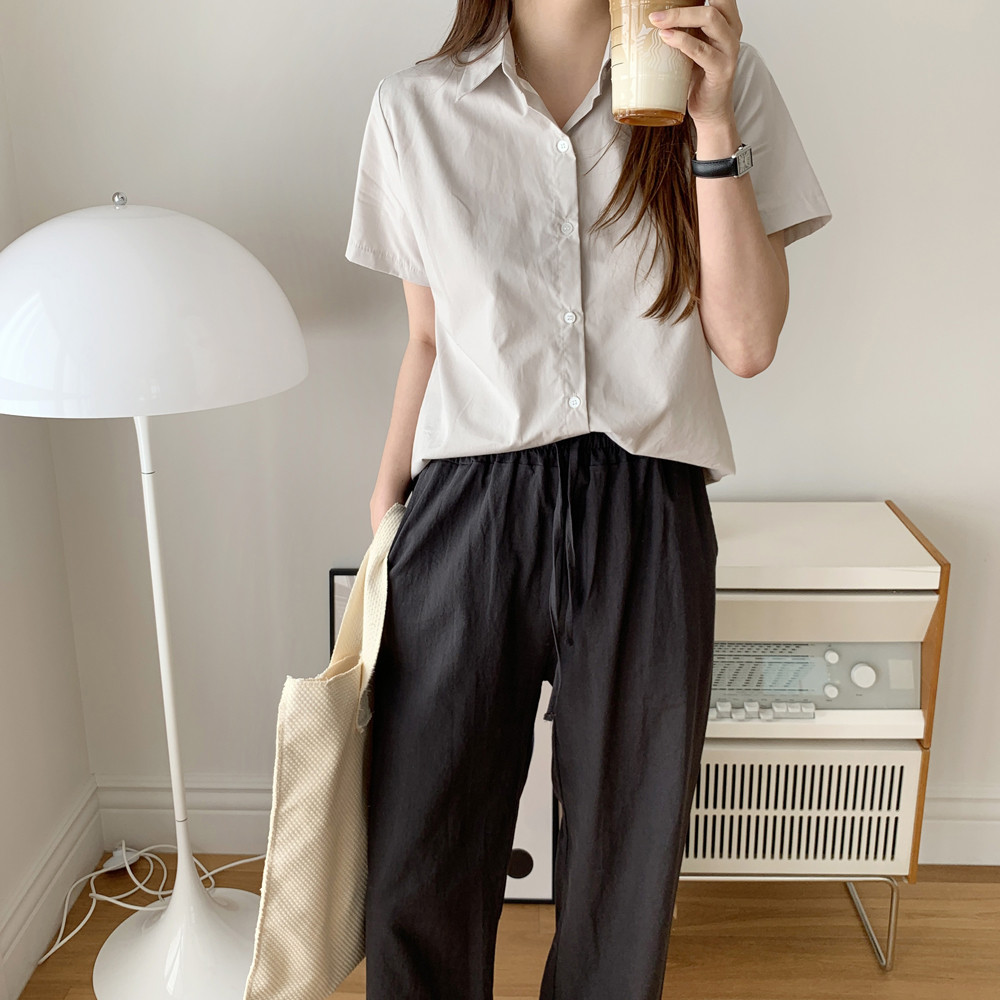 루즈핏 바스락 코튼 카라 여자 여름셔츠 썸머남방 여성 반팔 셔츠 남방