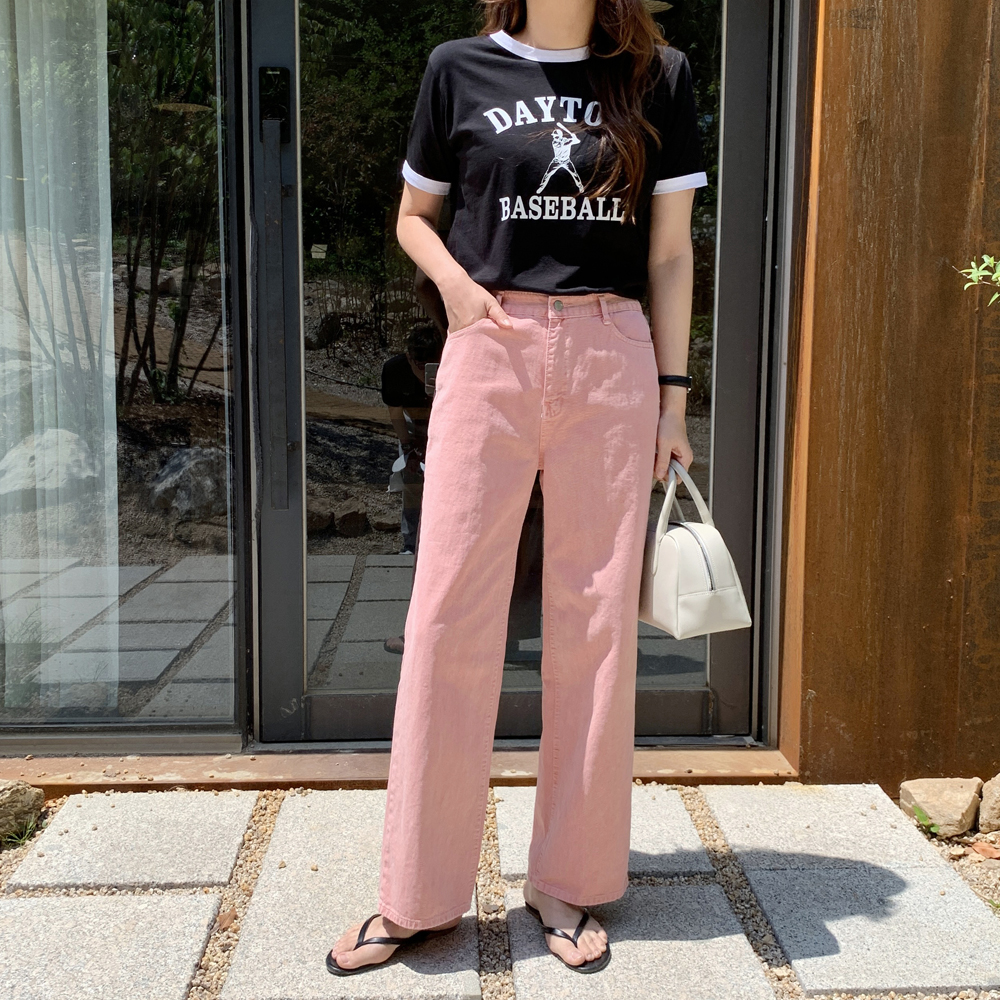 하이웨스트 코튼 세미 여성 와이드팬츠 일자팬츠 핑크바지 여자 면바지 통바지 - 상세 이미지 3