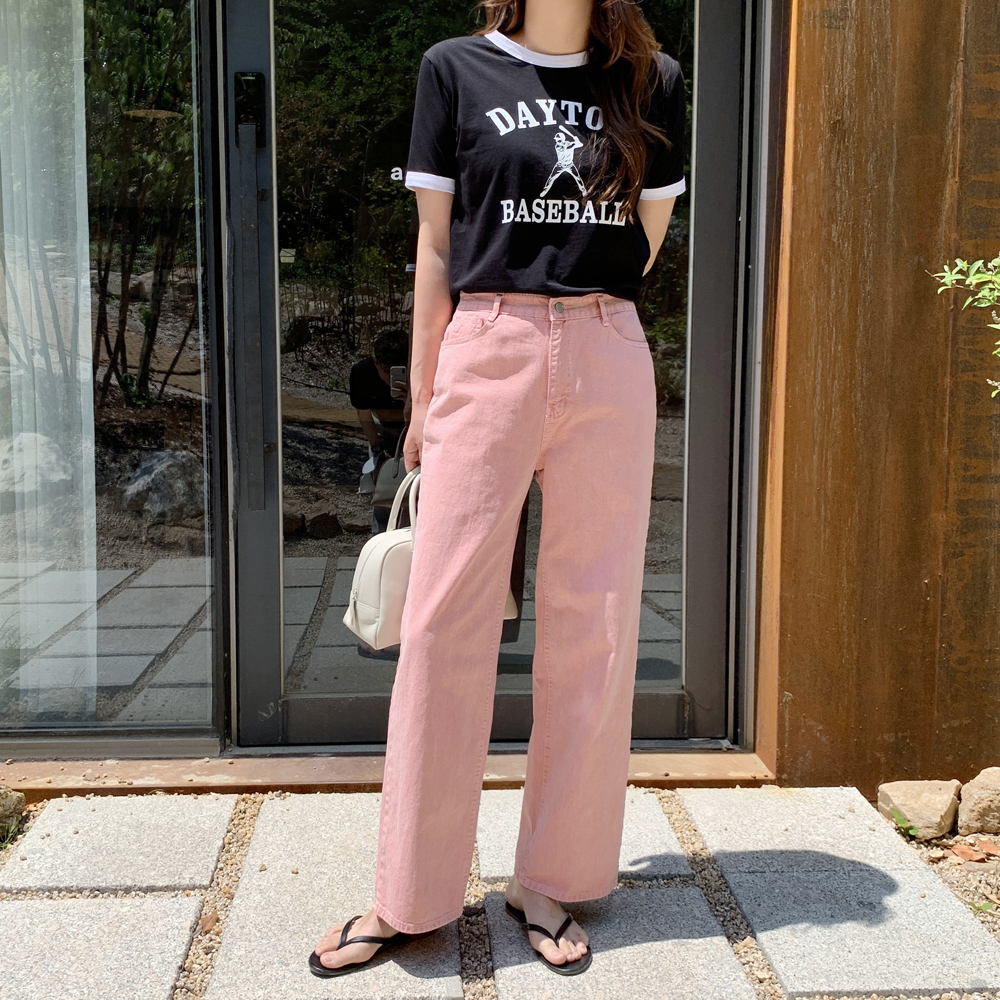 하이웨스트 코튼 세미 여성 와이드팬츠 일자팬츠 핑크바지 여자 면바지 통바지 - 상세 이미지 2