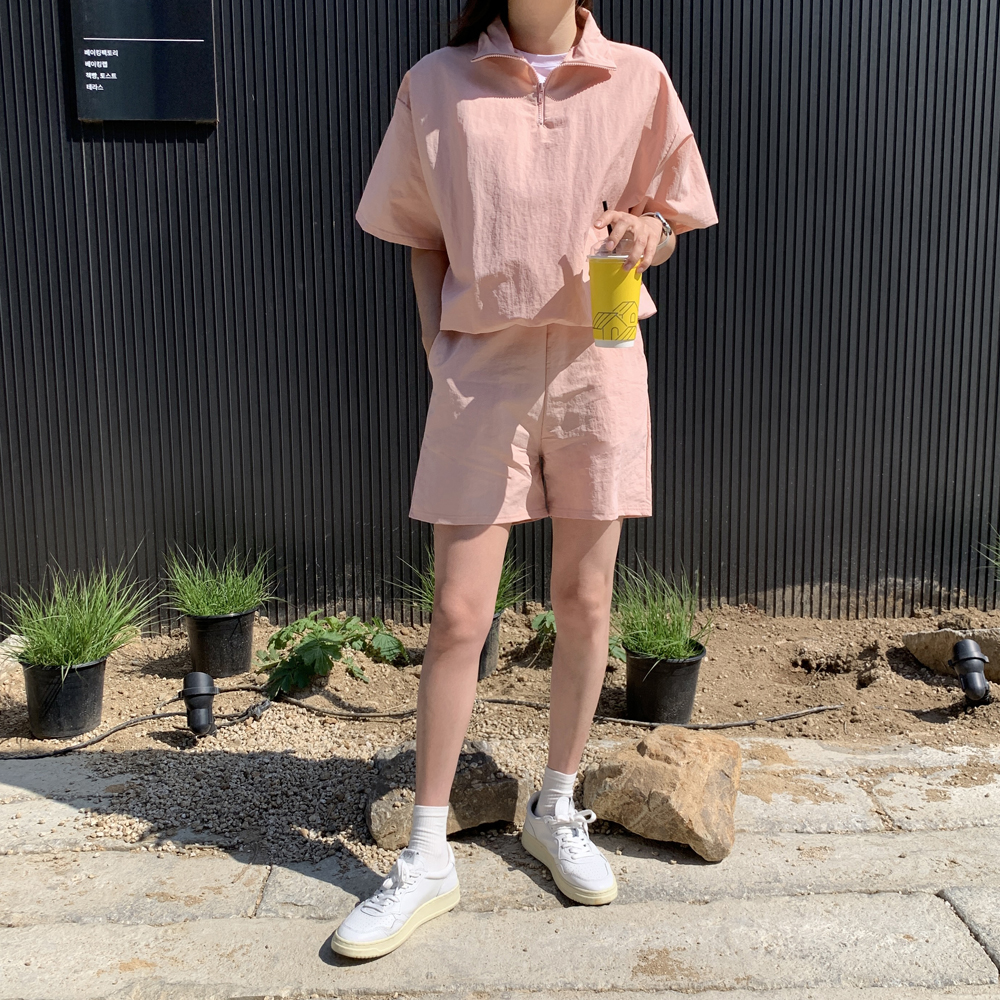 여름 반바지 아노락 여성트레이닝세트 여자 츄리닝 상하 세트 캠핑룩 엄마등원룩 원마일웨어 - 상세 이미지 5