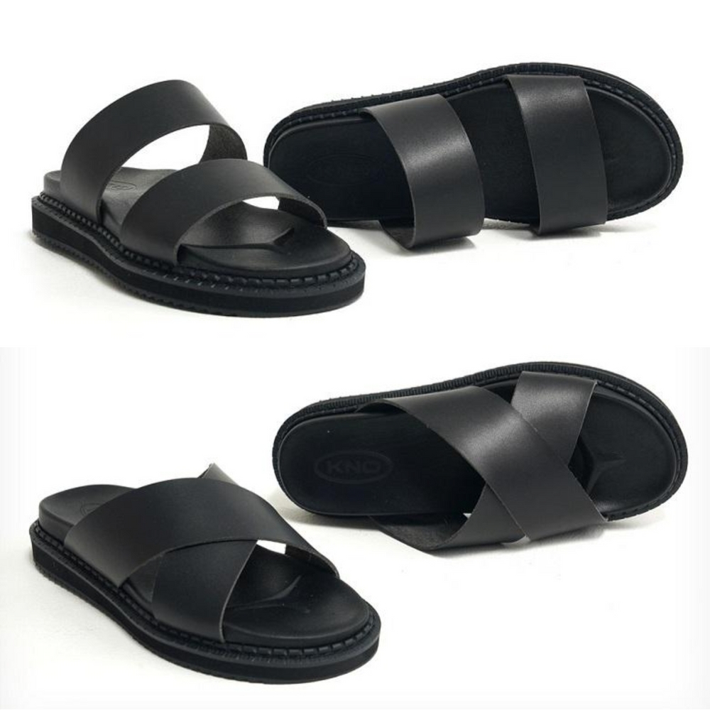 엘가니 발편한 남자 여자 키높이 슬리퍼 사무실 학교 교사 가죽 크로스 샌들